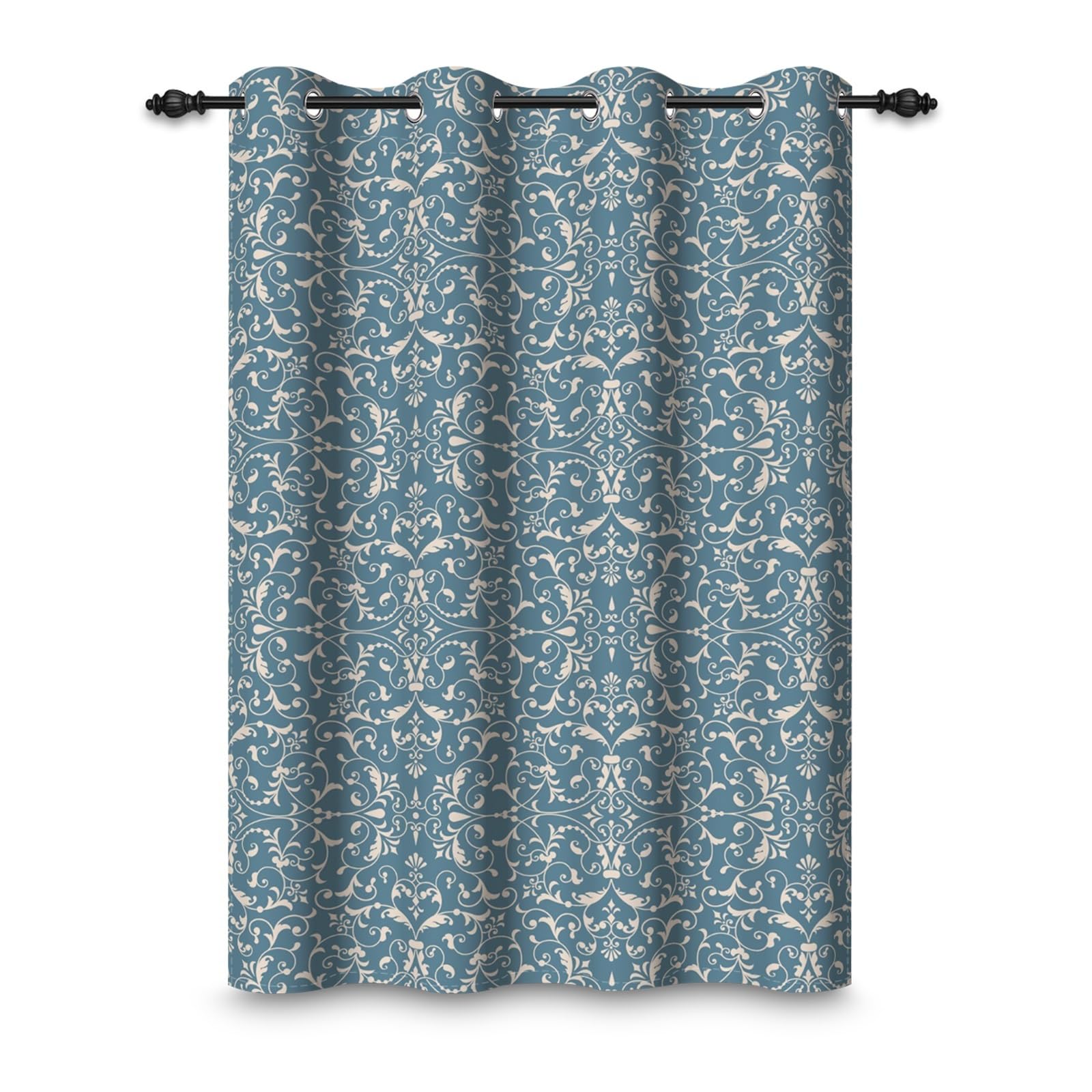 Rideau baroque bleu luxueux à œillets motif vintage haut de gamme pour chambre