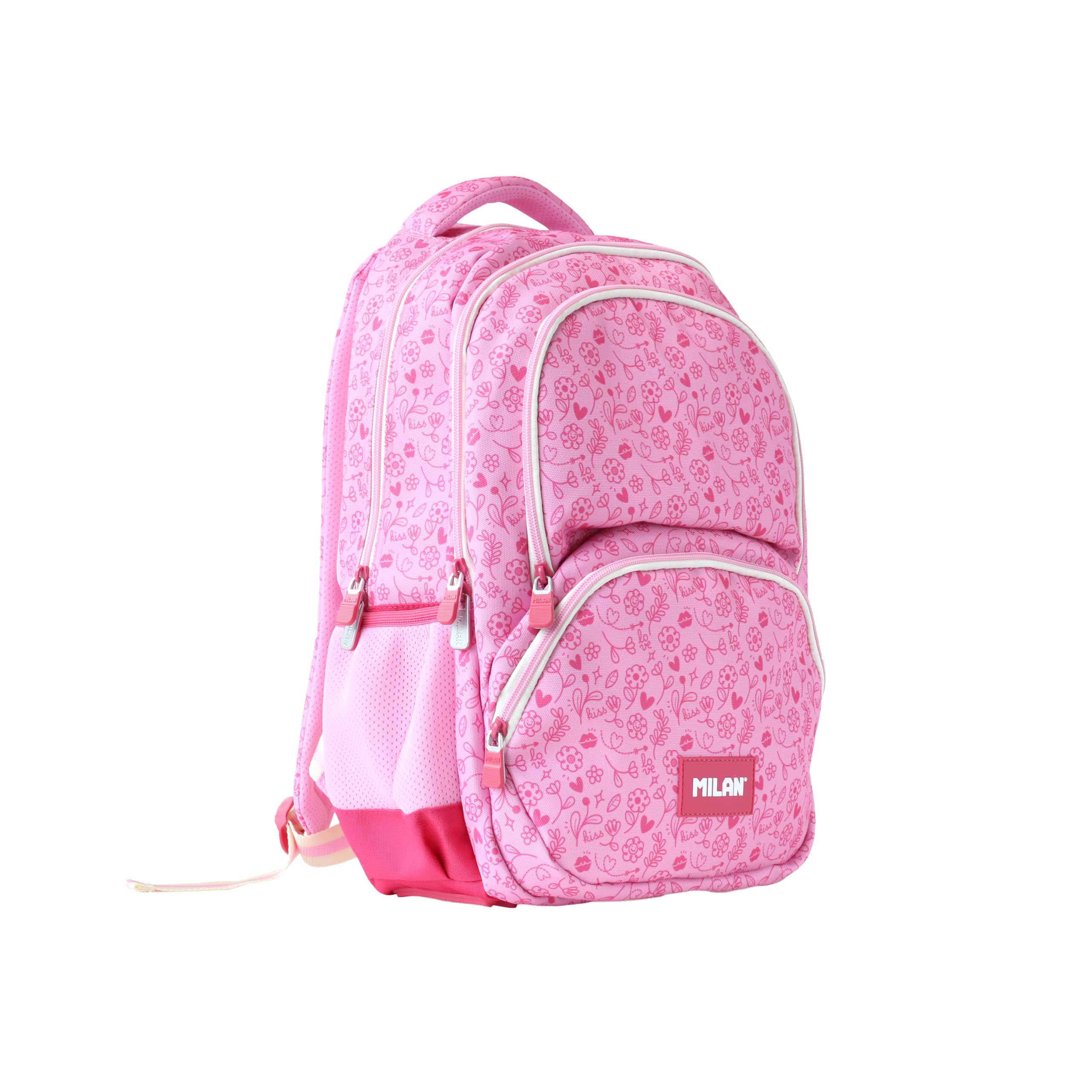 Milan® Mochila Escolar 4 Cremalleras (25 L) Serie Especial Pink Flowers
