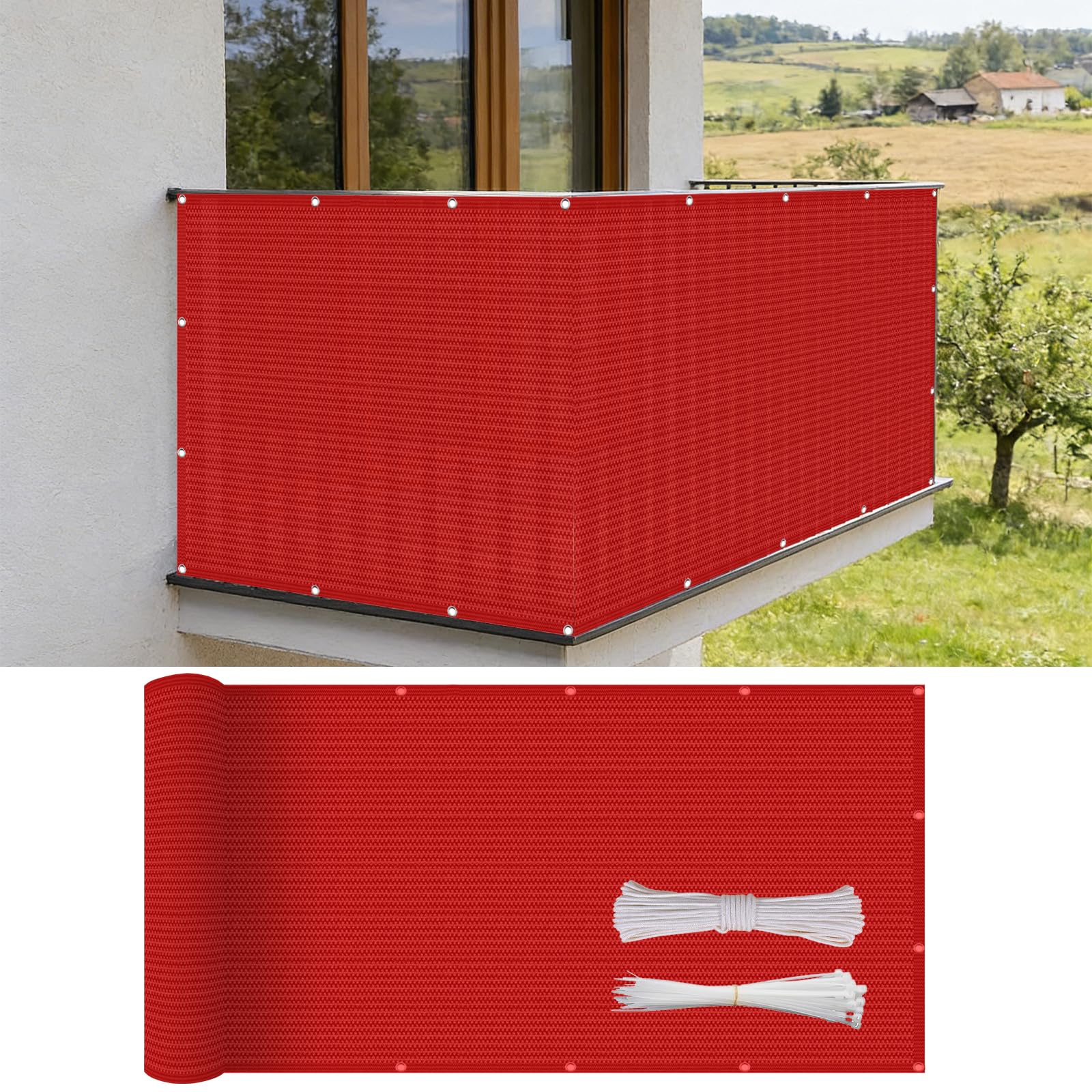Brise-Vue pour patio et balcon rouge 80x350 cm, idéal pour ombrager vos déjeuners en terrasse