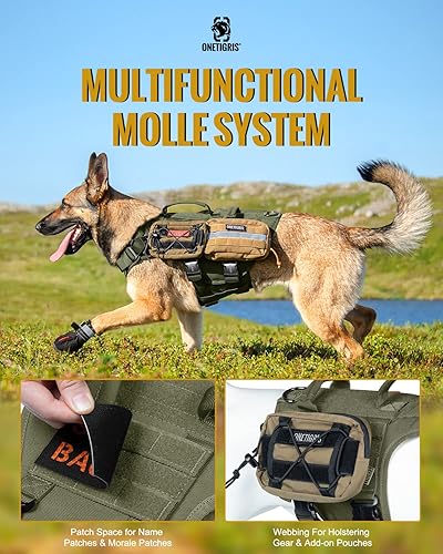 Miniatura 5 de OneTigris Arnés táctico para perro grande con hebilla de metal completo sin tirones, chaleco con paneles de gancho y bucle, ajustable militar, fácil