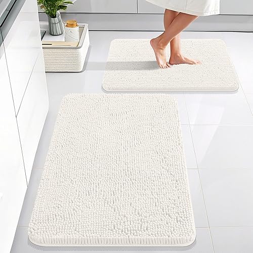 Miniatura 8 de OLANLY Juego de 2 alfombras de baño, tapetes de baño de felpilla suave y absorbente y tapete para inodoro con contorno en forma de U, alfombra de