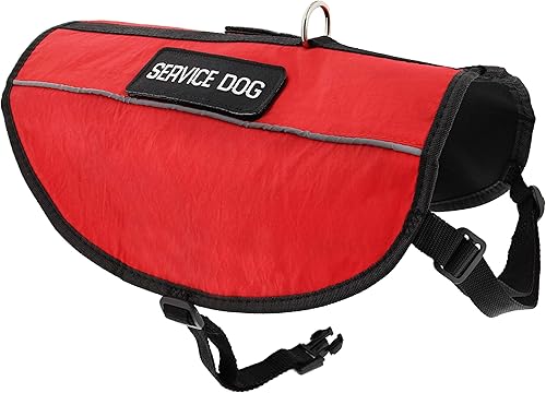 MonMed Service - Chaqueta de arnés para perro con parches, chaleco de apoyo emocional rojo mediano con tamaño de pecho de 22.5 a 27 pulgadas