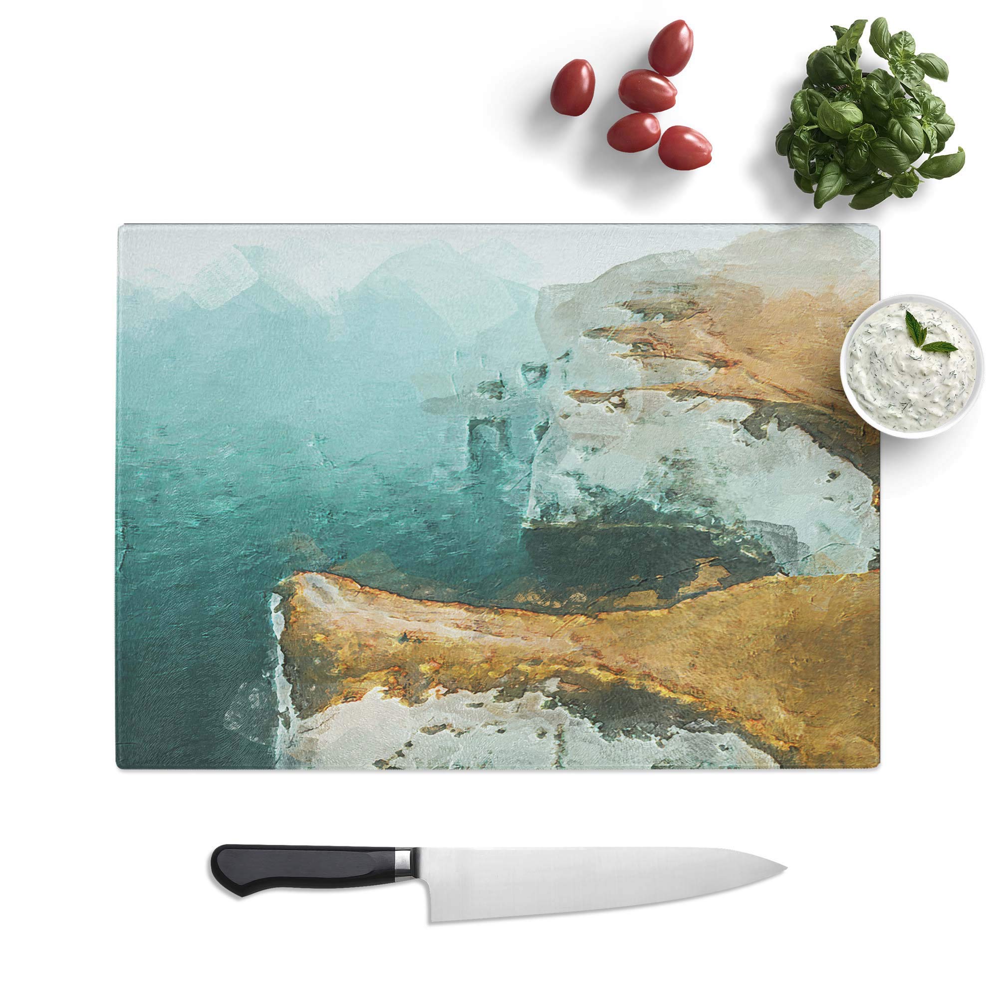 Glass Chopping Board - Old Harry Rocks in Dorset - Textured Worktop Saver Cutting Board - Heat Resistant, Shatterproof and Hygenic - 39 x 28.5 cm