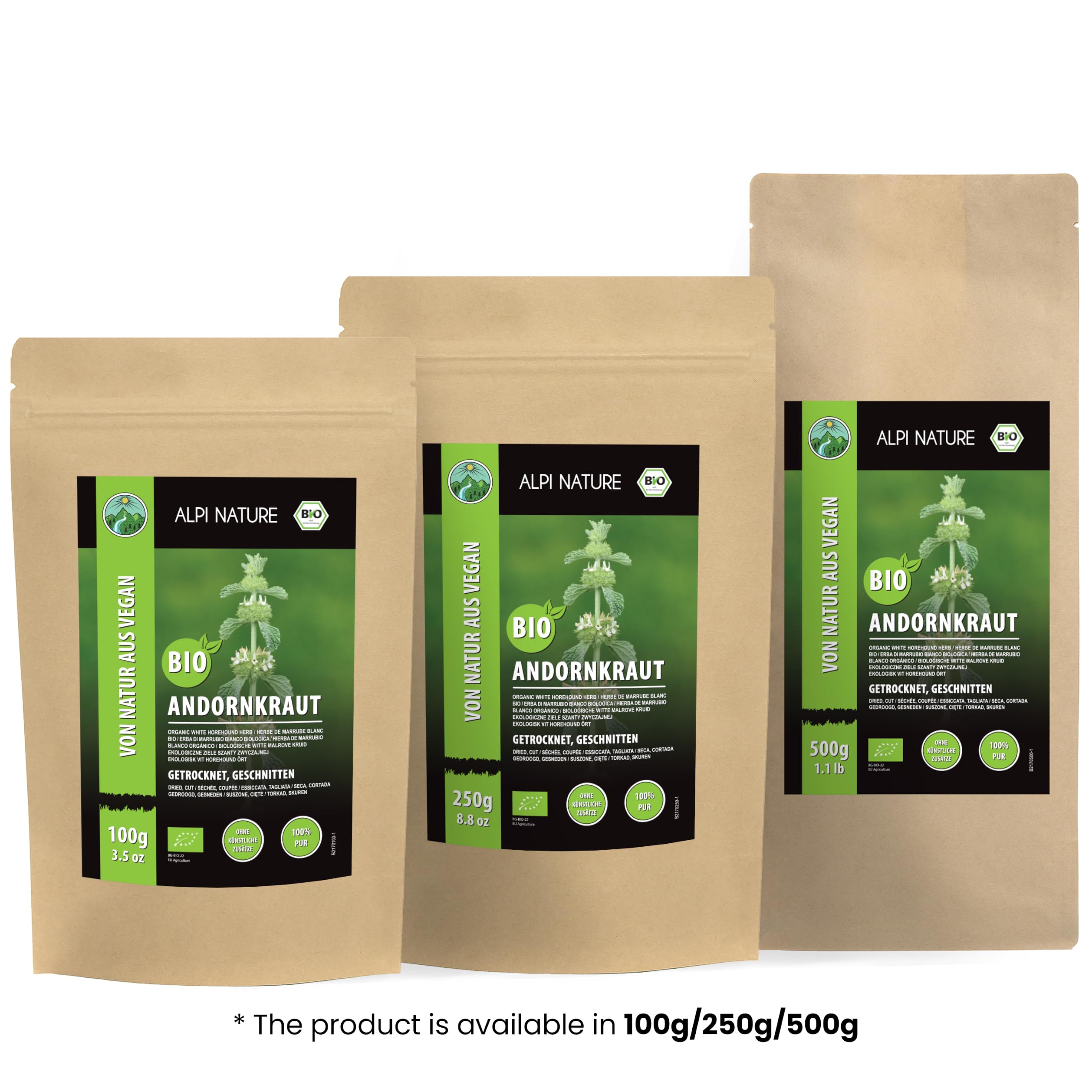 Alpi Nature Andorn Tee BIO 500g, Andornkraut getrocknet und geschnitten, Andornkraut Tee lose (Packung mit 2)