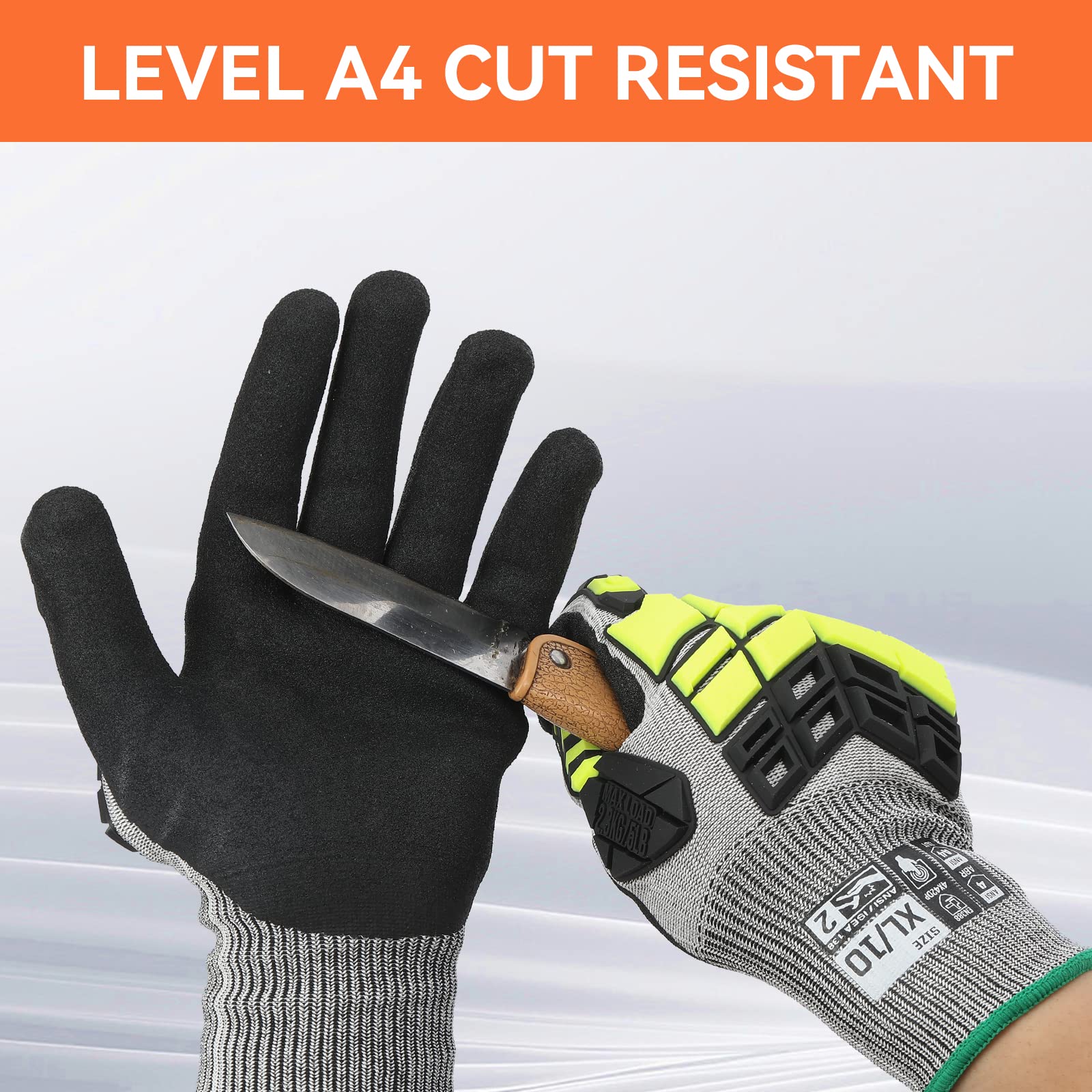 2 pares de guantes de trabajo de seguridad para hombre y mujer, guantes resistentes a los cortes, antideslizantes, con mango de nitrilo, guantes para pantalla táctil con protección contra