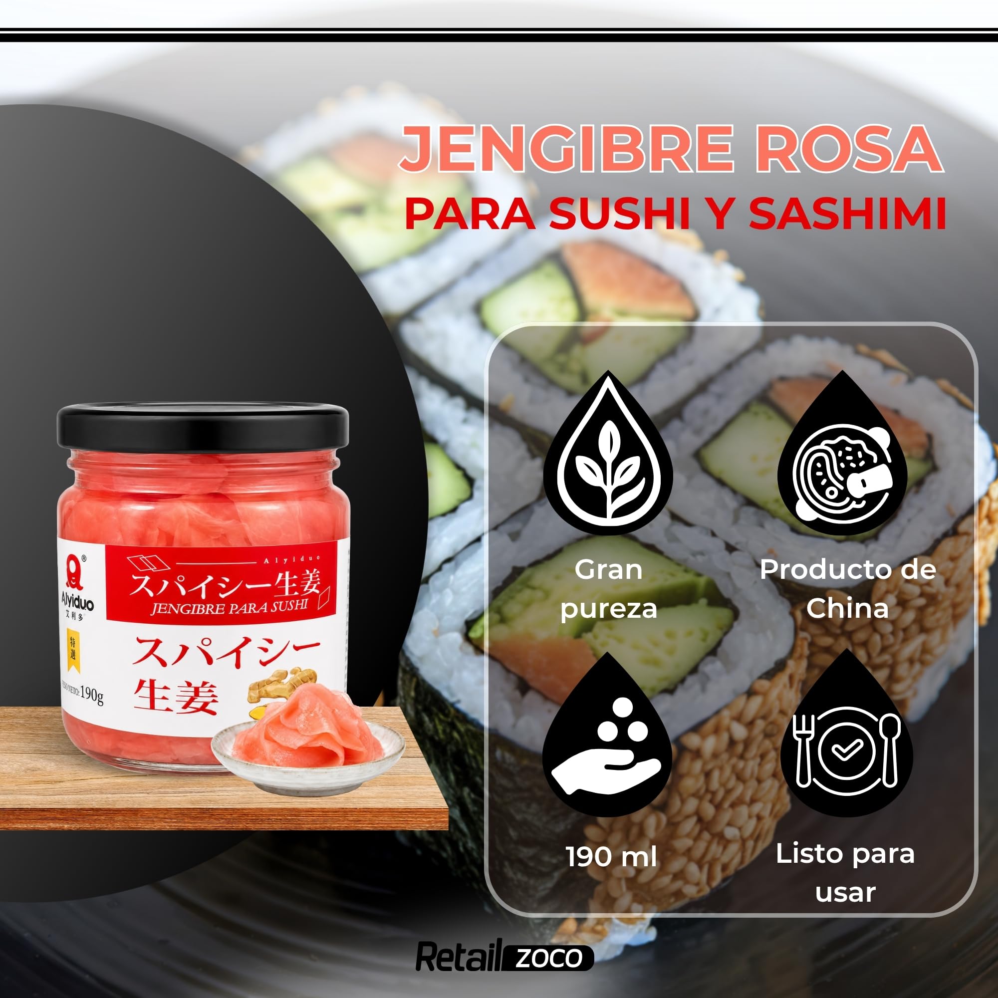 Jengibre rosa encurtido beni shoga para sushi okonomiyaki yakisoba sashimi 190g