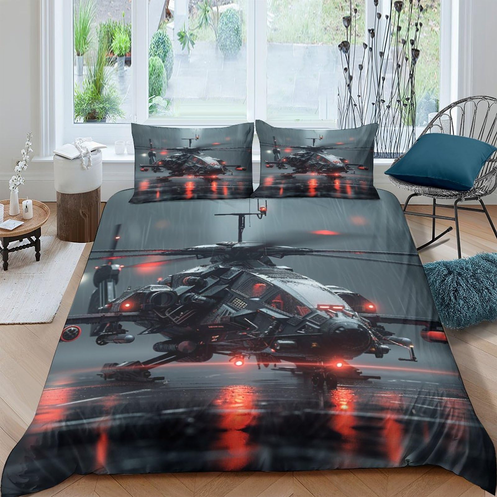 Housse de couette hélicoptère microfibre douce parure lit double 3 p