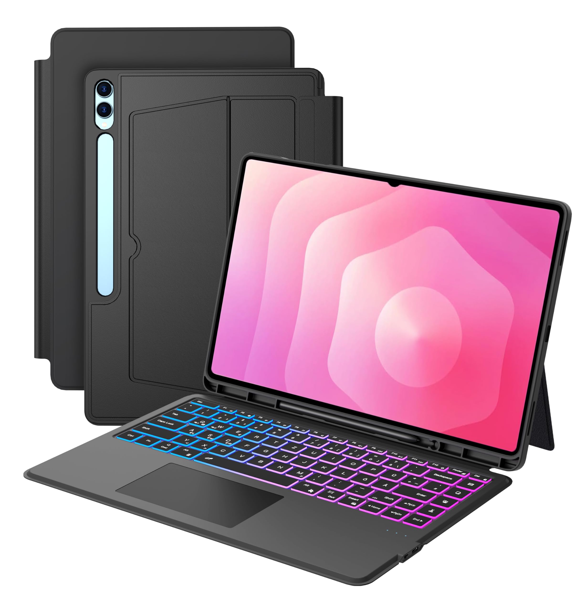 für Samsung Galaxy Tab S11 Ultra 2025/S10 Ultra/S9 Ultra/S8 Ultra 14.6 Zoll Hülle mit Tastatur: Deutsches QWERTZ-Layout Tastatur mit Touchpad | 7-Farbige Beleuchtung Tastaturen Hülle mit Pen Halter