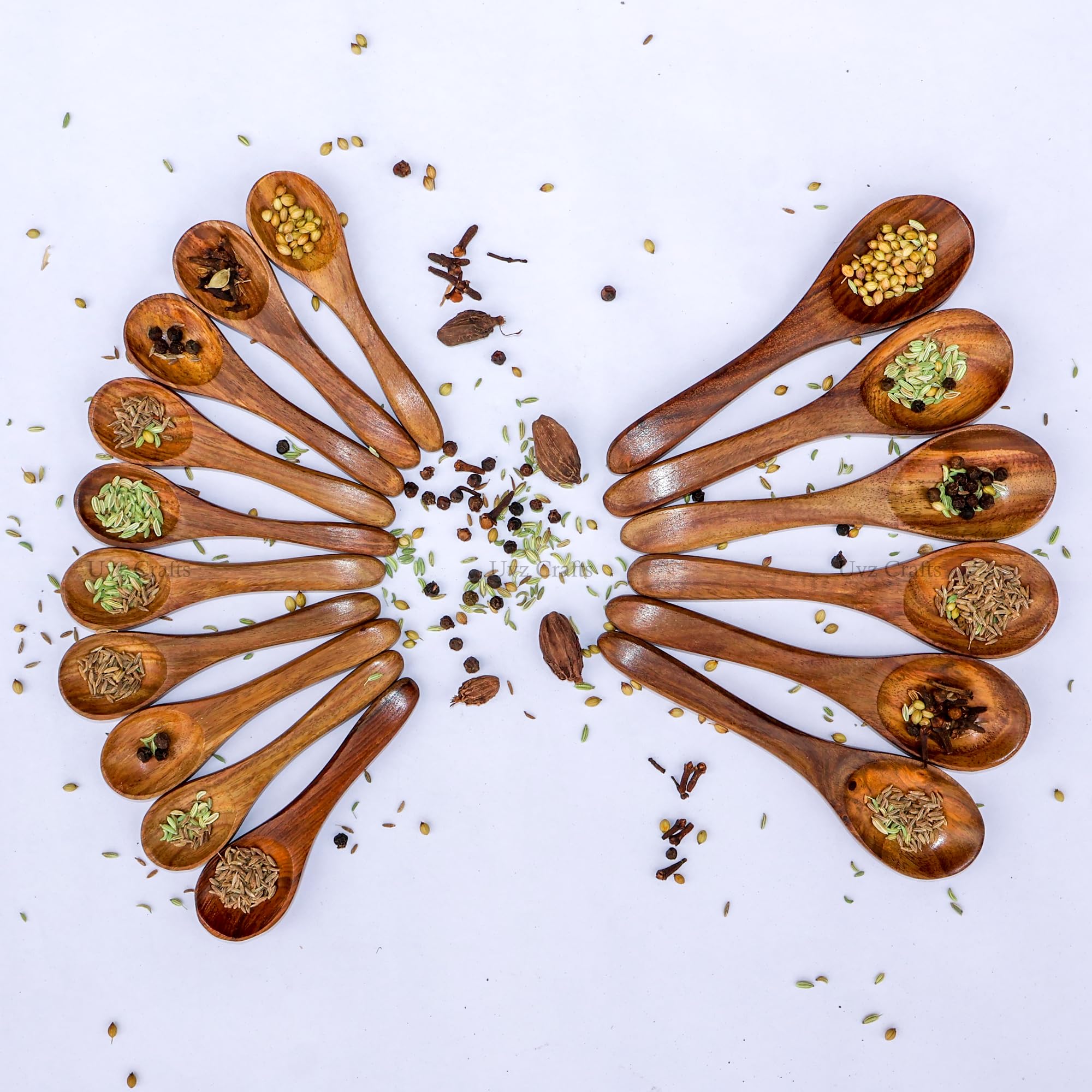 Wooden Small Spoons for Spices, Sugar Jar/Bowl, Spice Jar, Herbs, Salt, Condiments, Tea, and Coffee - Wooden Teaspoon, Wood Small Scoop for Bath Salts, Mini Spoons/Scoops, 6 Inch (6 Pcs)