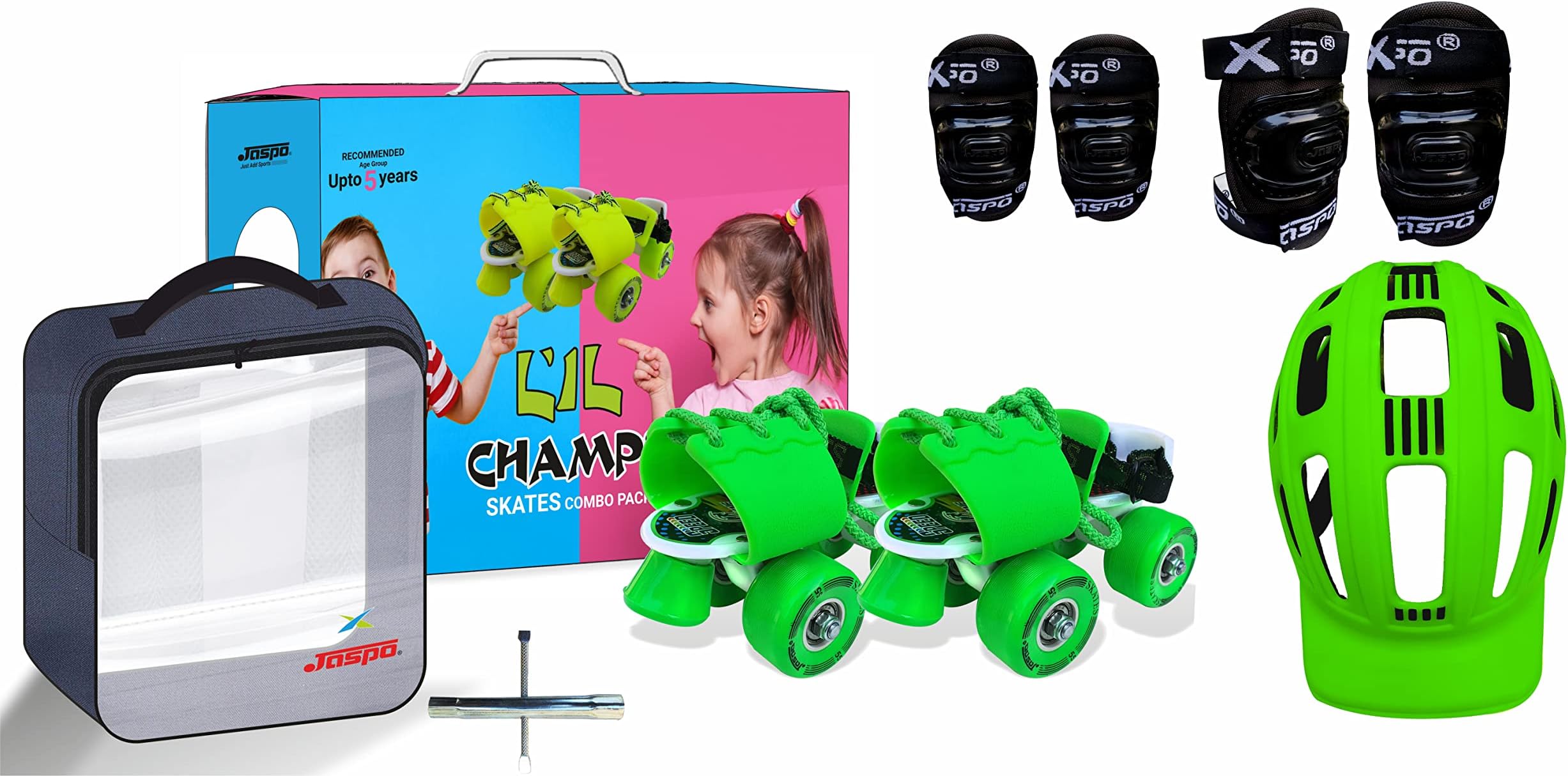 jaspo L'Il Champs Baby Kids Quad Adjustable Junior Roller Outdoor Wheel Skates Combo(Suitable For Age Group Upto 5Yrs) (Green)
