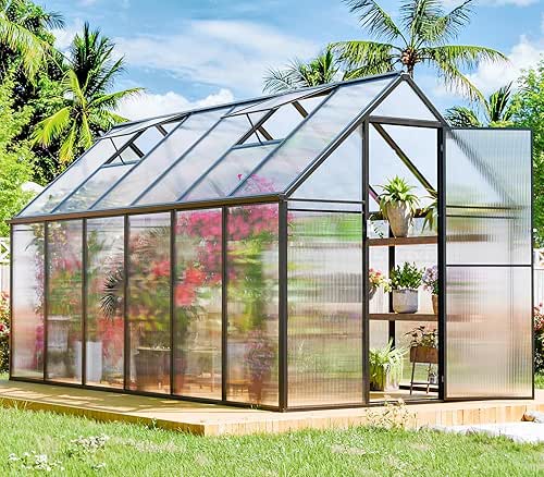 Polycarbonate Greenhouse Kit,12x6x6 FT Outsides Aluminum Frame Heavy Duty Green