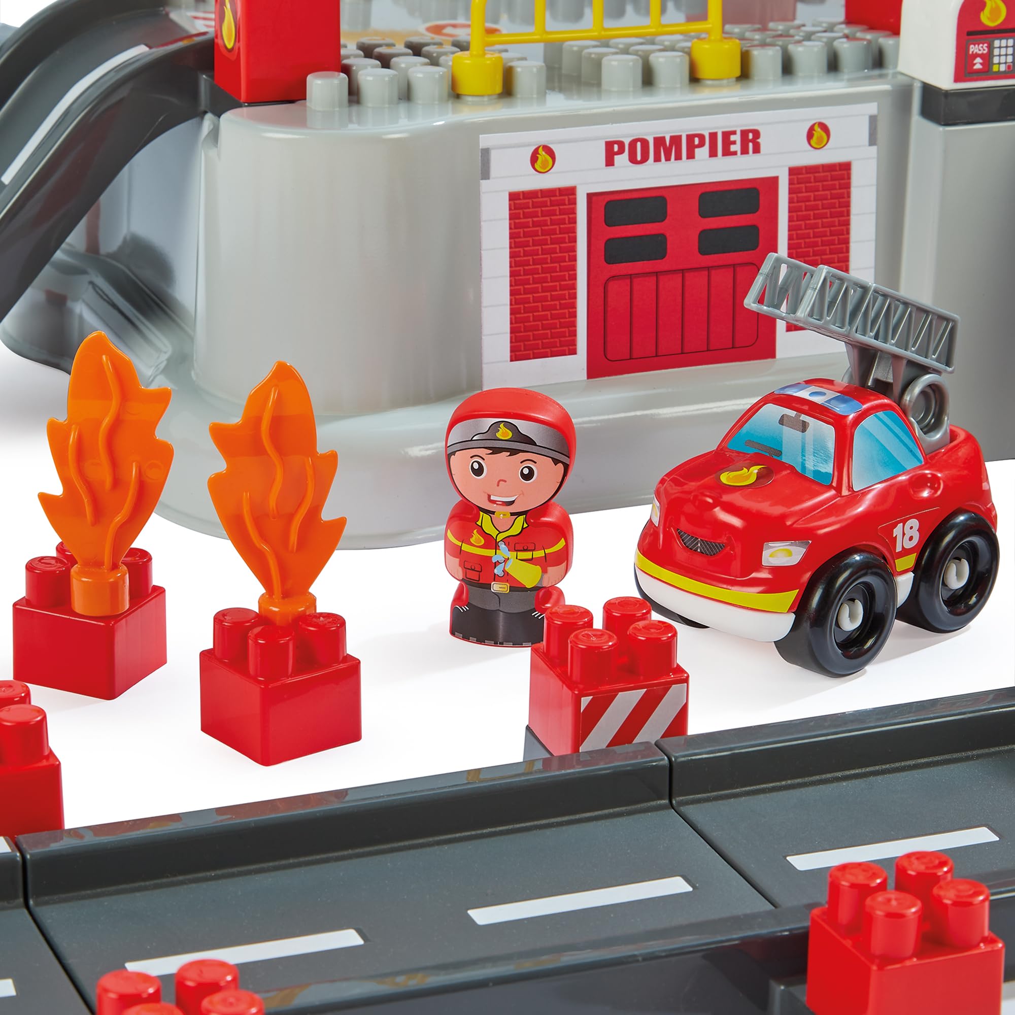 Ecoiffier Spielzeug - 1349 - Feuerwehr-Circuit im Eimer - Abrick - Konstruktionsspielzeug für Kinder - Ab 12 Monaten - Herkunft Frankreich garantiert