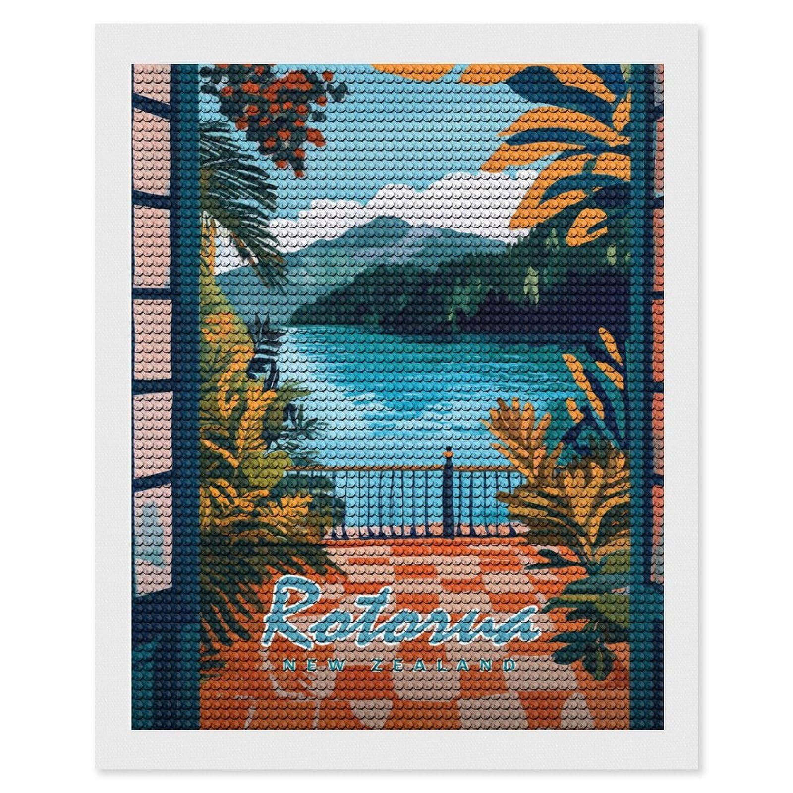 Junmoney Rotorua, New Zealand Diamond Art Canvas 16"x20", for Teens, Nice Detail and Sparkle, Farmhouse Decor, Festive Craft Gift, Easy to Enjoy