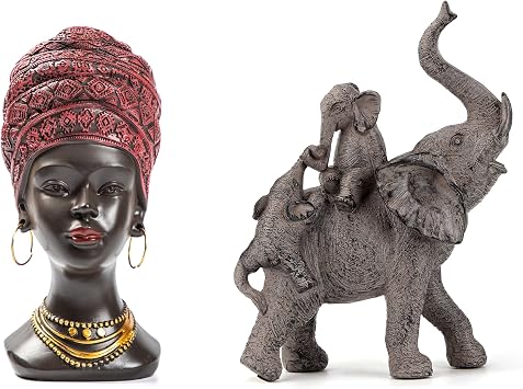 African Statue & Elephant Statue Bundle