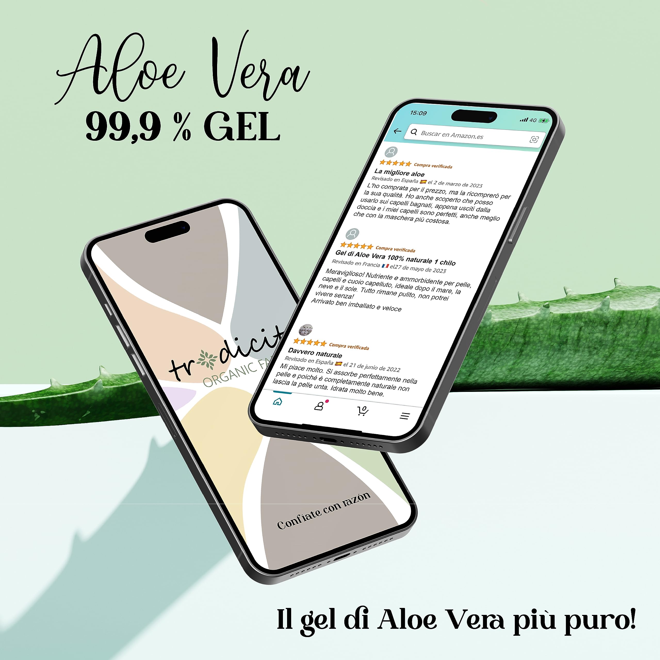 Gel di Aloe Vera Puro al 100% - Idratante per Viso, Corpo e Capelli - Lenitivo per Scottature, Dopobarba e Trattamento Acne- 1000 ml 1 kg