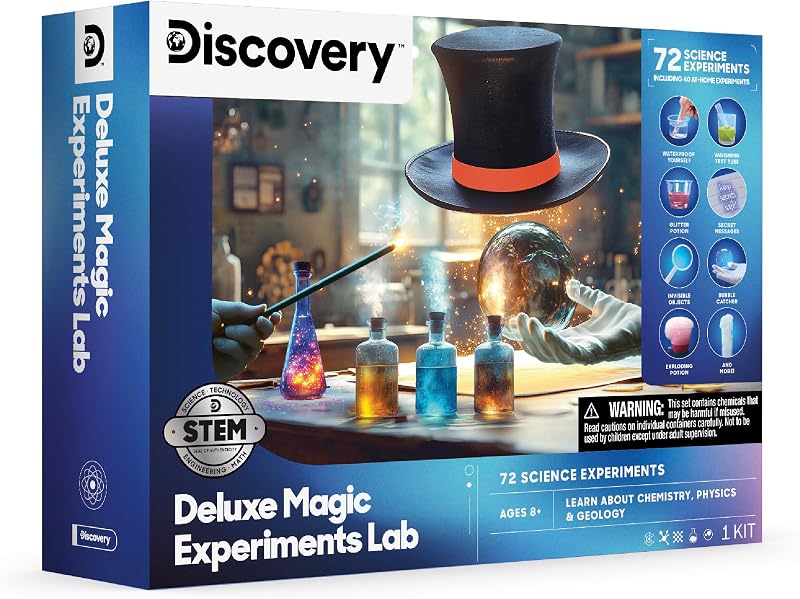 Discovery™ Magic Science Lab – 72 STEM Experiments for Kids| Reactions, Illusions, Crystals, Slime & Light Tricks| DIY Chemistry Project Kit| Educational Learning Toy| Physics Activity Set Ages 8+