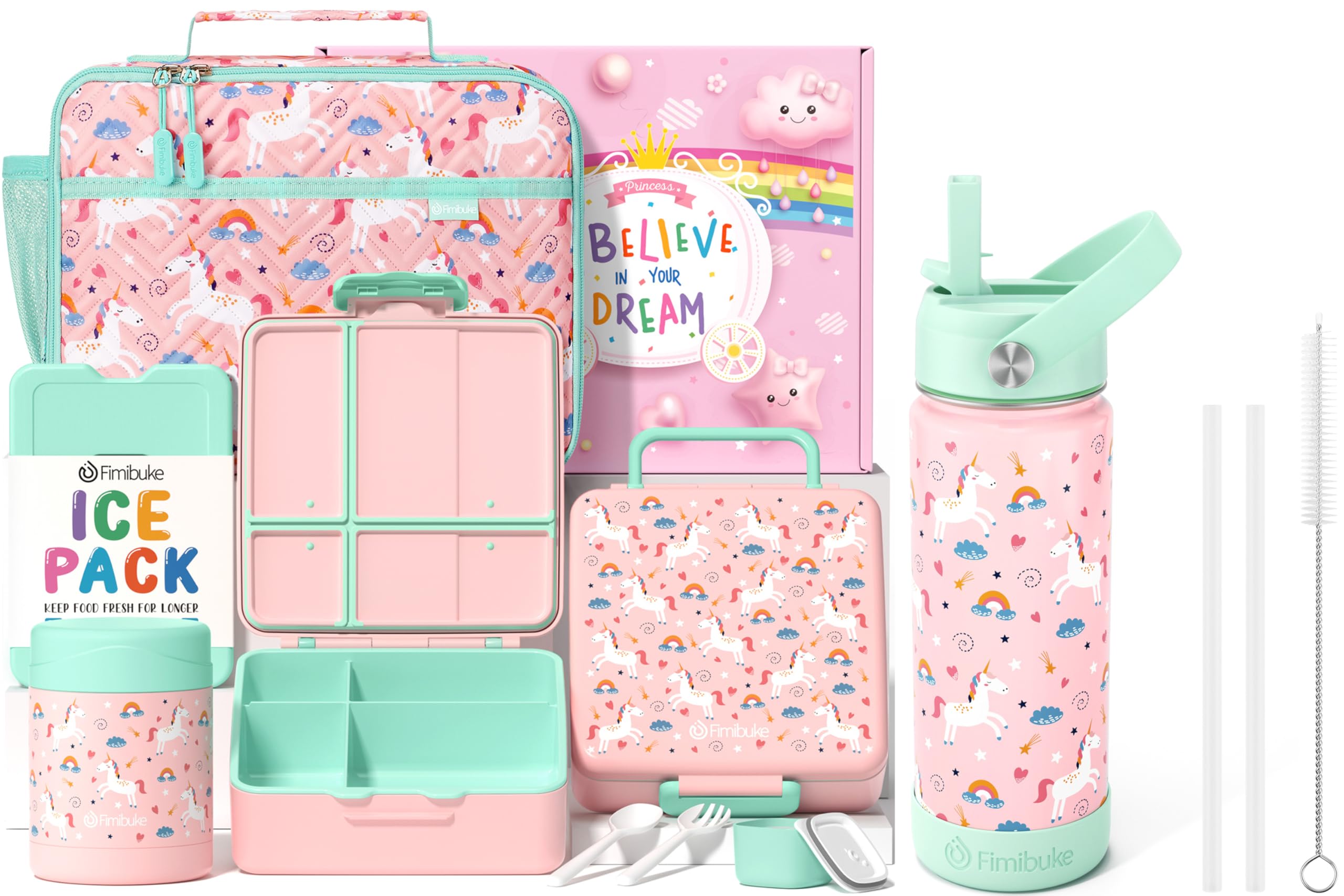 Fimibuke Kids Bento Lunch Box Set with 4 Compartments, Insulated Lunch Bag, Stainless Ste…