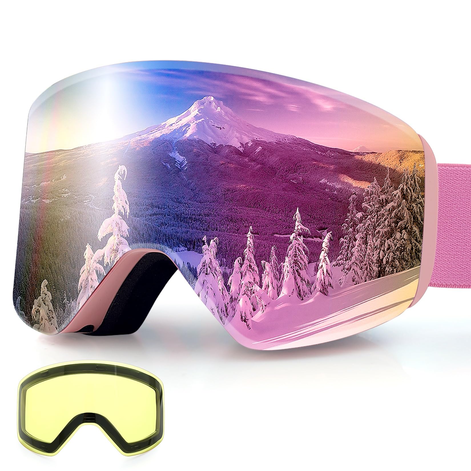 Dizokizo Frameless Magnetic Lens Ski Goggles, Anti-Fog Polarized, 100% UV Protection, Snowboard Goggles, Outdoor Winter Sports Goggles for Men and Women