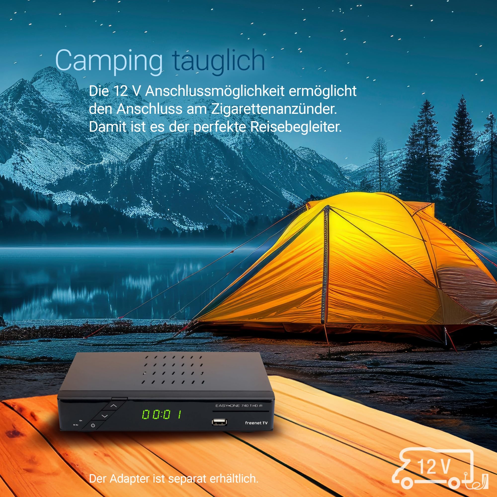 Set-ONE EasyOne 740 HD DVB-T2 Receiver, Freenet TV (Private Sender in HD), Full-HD 1080p, HDMI, USB 2.0, 12V tauglich, 2m HDMI Kabel, DVB-T2 Zimmerantenne