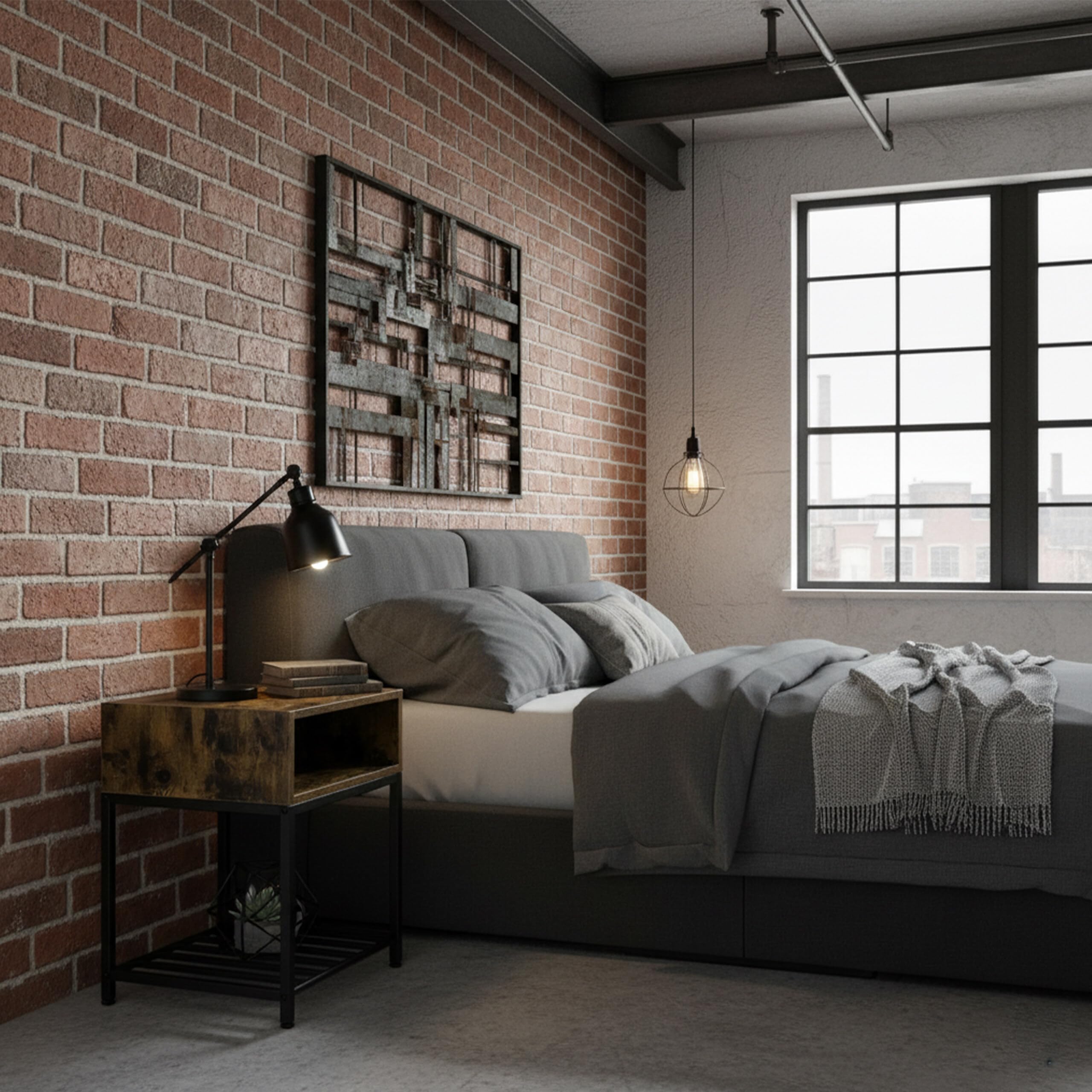 Relaxdays Stolik nocny, półka i półka, wys. x szer. x gł.: 58 x 40 x 40 cm, industrialny, wygląd drewna, metal, szafka nocna, ciemnobrązowy/czarny