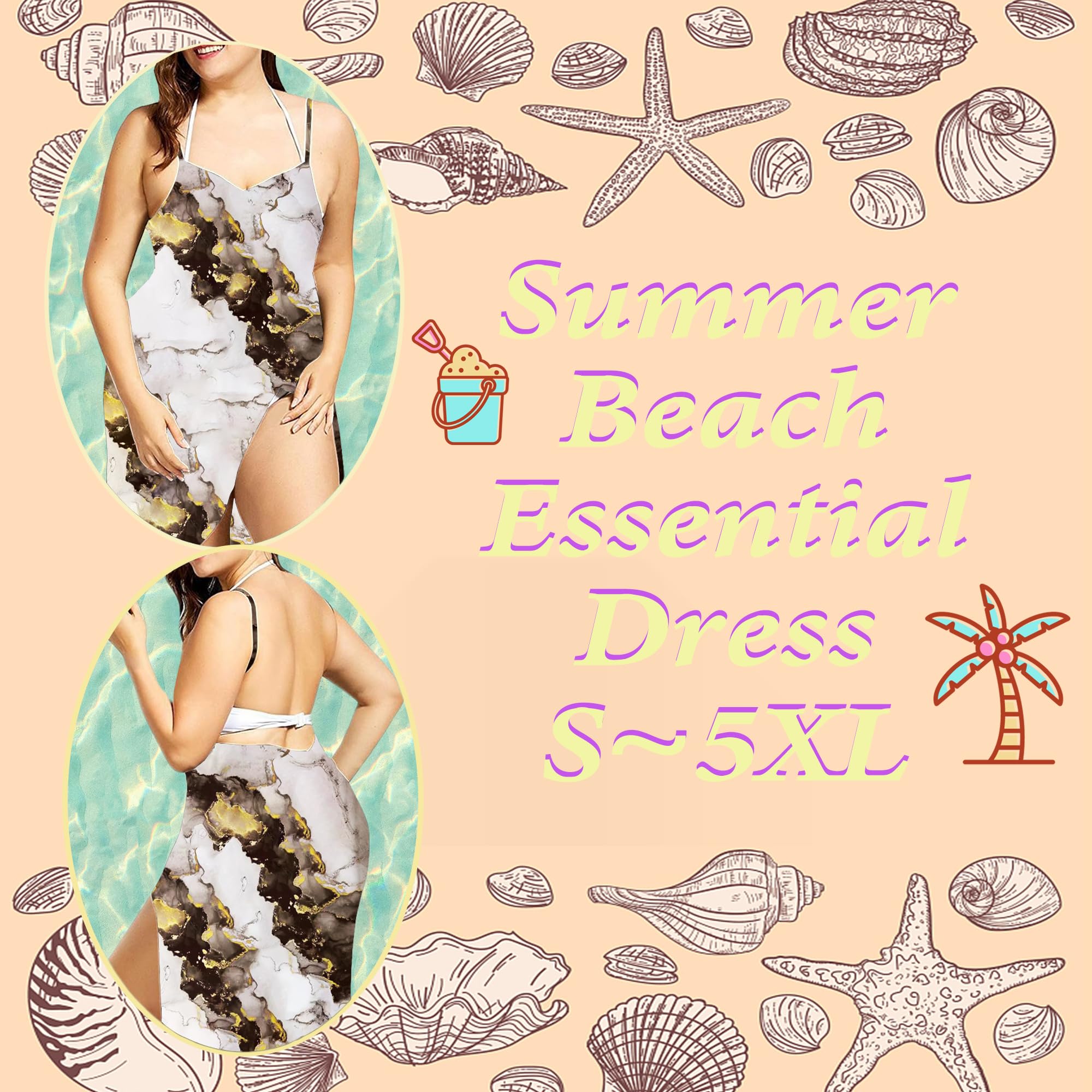 Damskie okrycia kąpielowe Bikini okrycie, sukienka plażowa na morze i plażę, dekolt w serek, seksowny elegancki bez rękawów, oddychający pareo, basen, wakacje, impreza, plus size