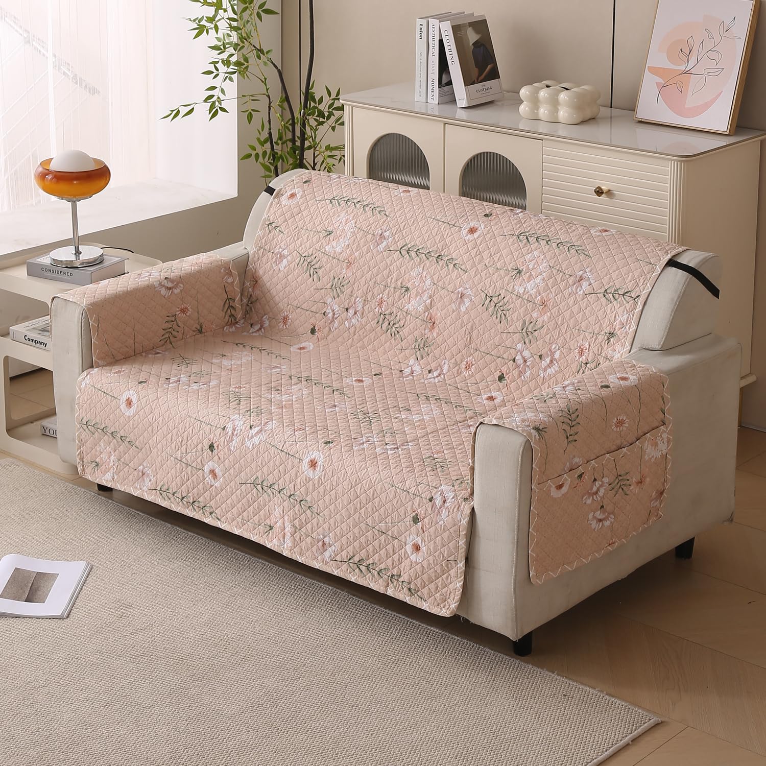 house of quirk polyester sofa cover mat - anti-slip, reversible couch protector for pets - machine washable furniture protector (beige blush, 175x120cm, two seater)