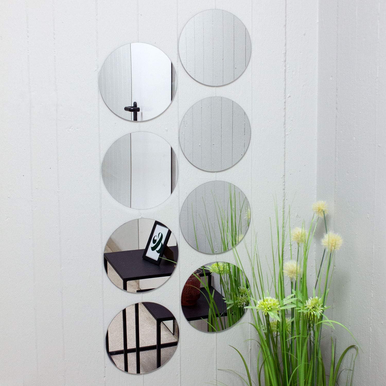 8 Pieces Mirror Tiles 8x8" Round Decorative Mirror Wall Decor