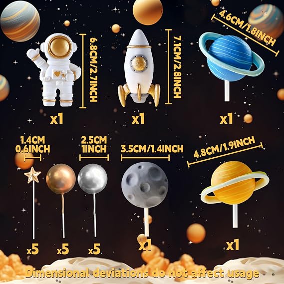 Outer Space Cake Toppers Astronaut Rocket Stars Cake Decorations | for Two The Moon First Trip Around the Sun Birthday Baby Shower