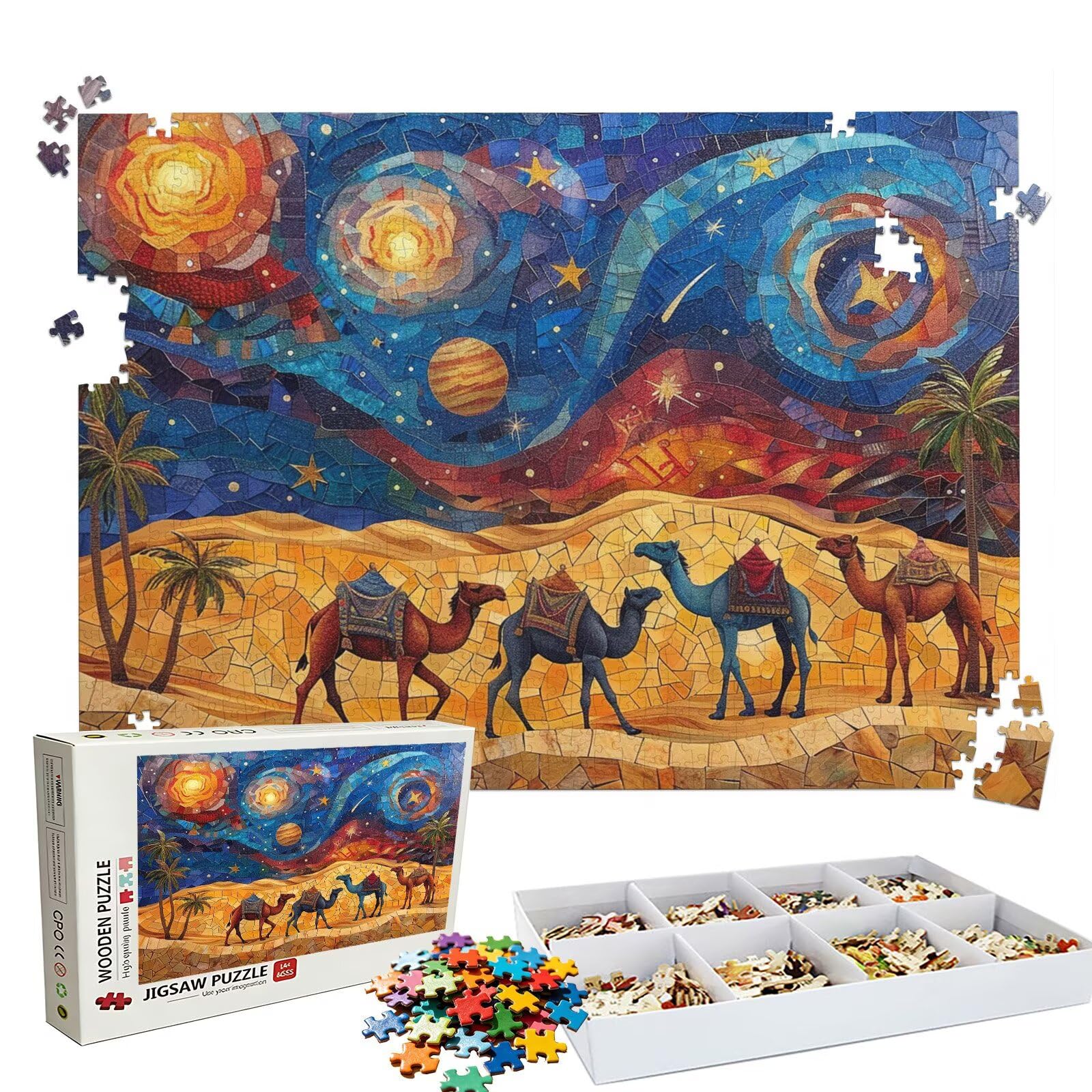 Puzzle 1000 elementów, puzzle 1000 elementów dla dorosłych, trudne puzzle, druk w wysokiej rozdzielczości i jasne kolory, abstrakcyjne drewniane puzzle wielbłąd z wykwintnym pudełkiem do pakowania W3H
