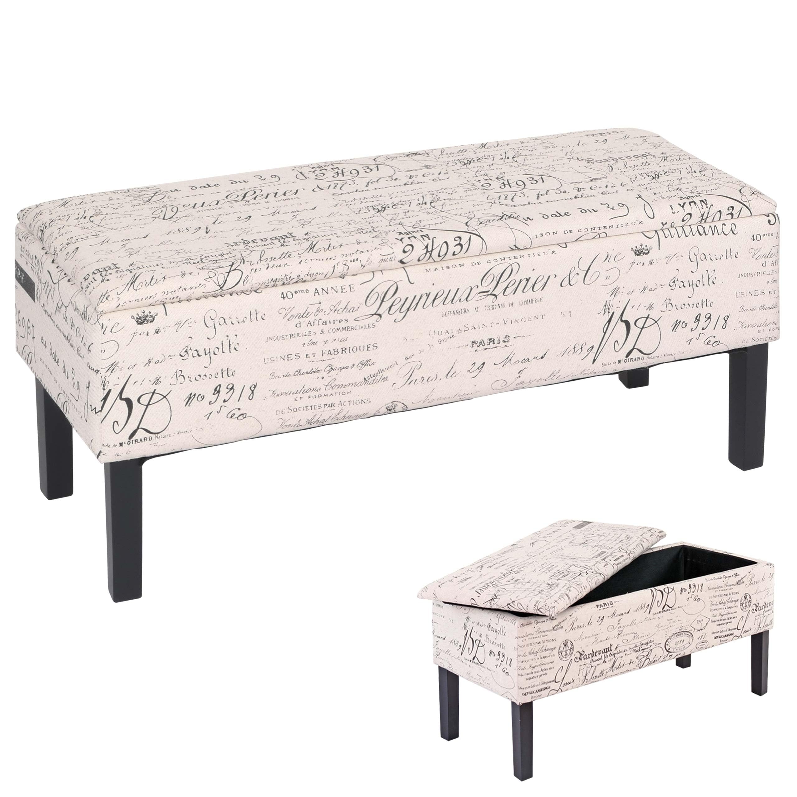 Mendler Banc/Coffre de Rangement Renens, 95x36x44, Tissu - Motif écriture