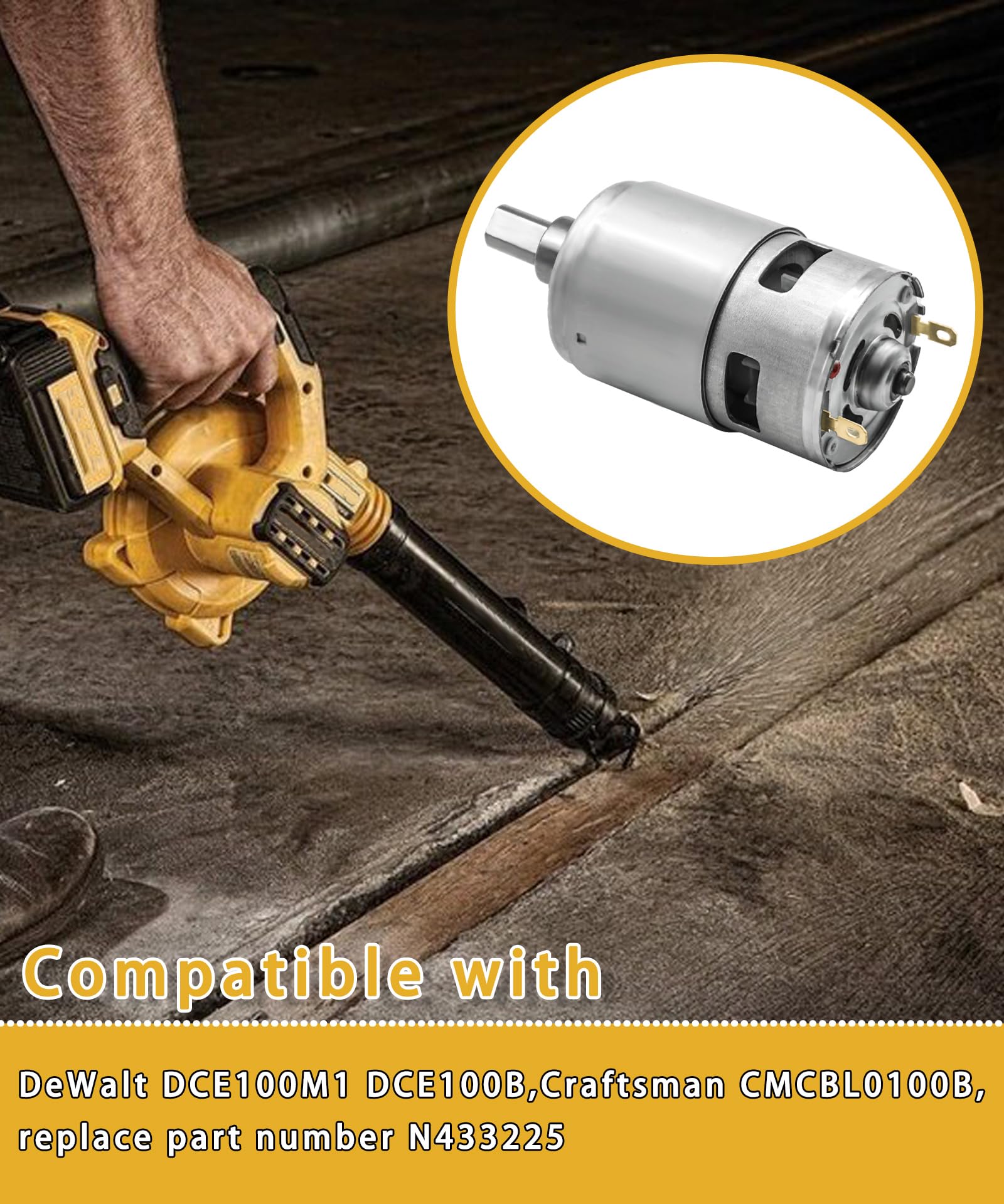 N433225 - Conjunto de motor de soplador | Compatible con sopladores de hojas DeWalt DCE100M1 DCE100B para sopladores de hojas Craftsman CMCBL0100B