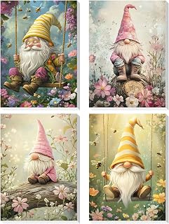 RICUVED Paint by Number for Adults Framed Canvas, 4 Pack Paint by Number Kits Gnome Arts and Crafts for Adults Beginner, Easy DIY Flowers Acrylic Oil Painting Number Kits for Home Wall Decor(8X12inch)