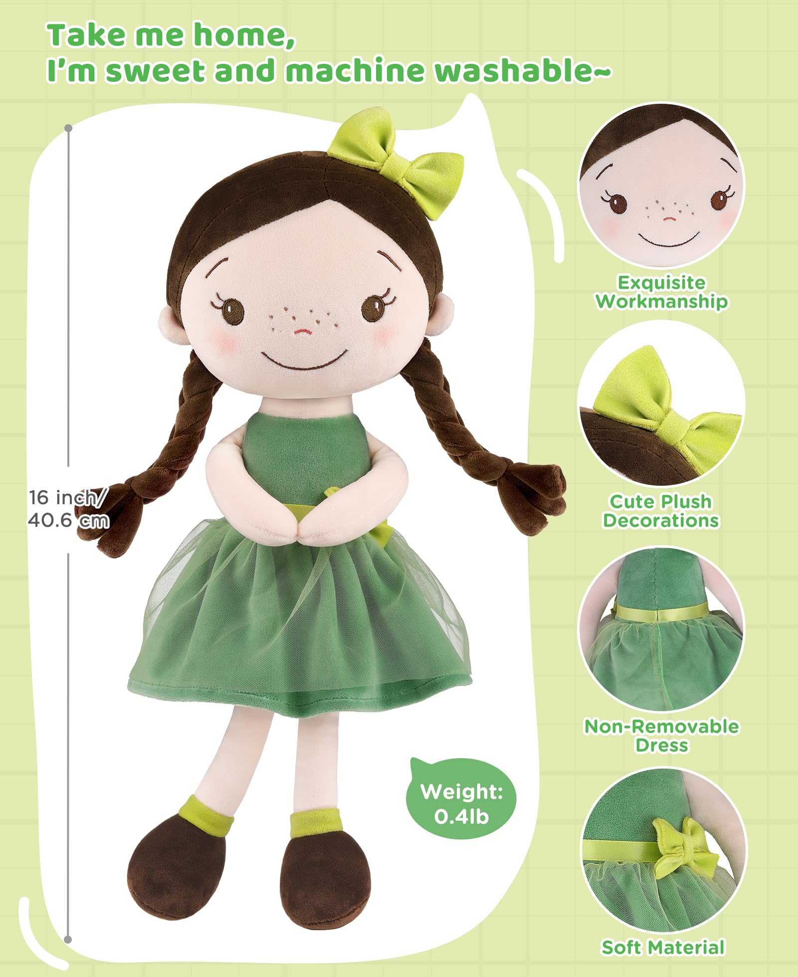 GAGAKU Morbida bambola di pezza 40 cm bambole angelo custode, regalo per battesimo per bambine, peluche portafortuna per bambini dai 3 ai 5 anni - principessa della foresta