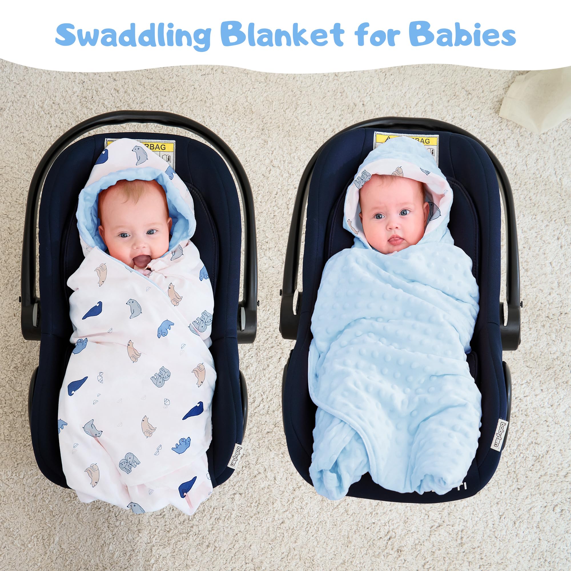 Baby Einschlagdecke 100% Baumwolle, Universal Einschlagdecke Babyschale 90 x 90cm, Herbst-Winter-Babydecke(Verspielter Bär)
