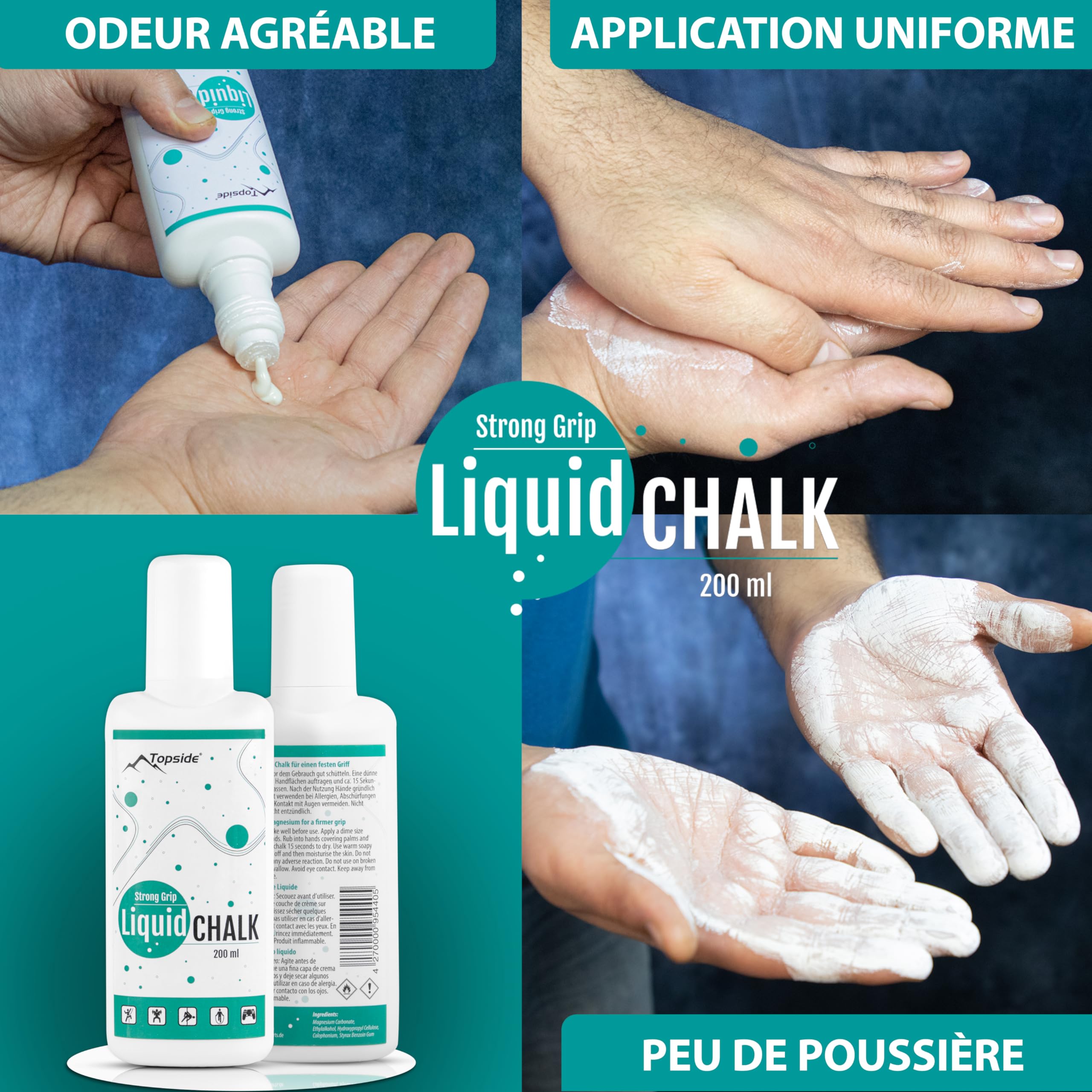 TOPSIDE Magnésie Liquide 200ml - Adhérence maximale pour Sport