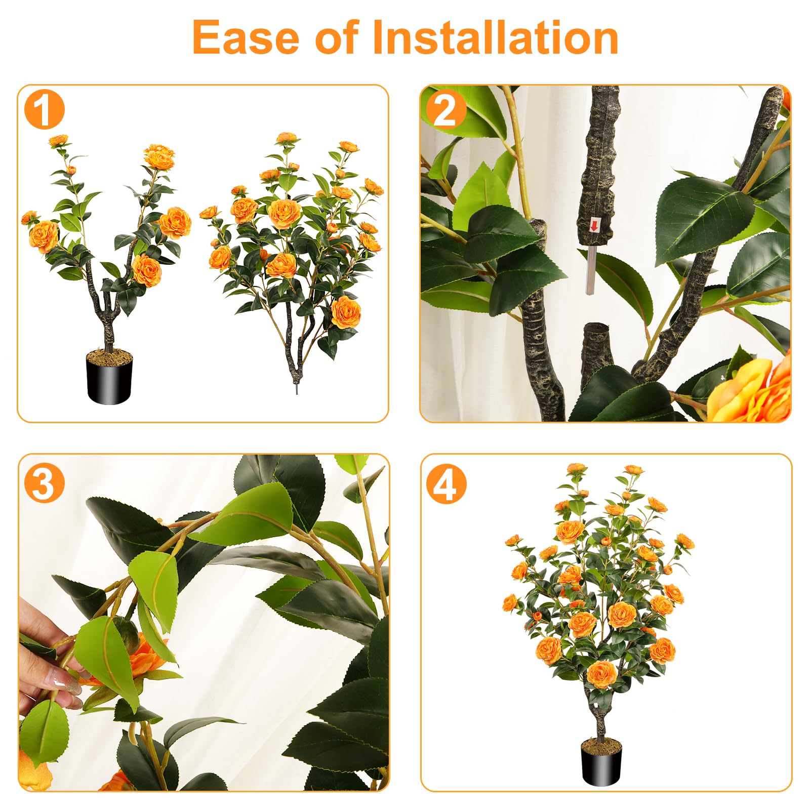 Confezione da 2 alberi di camelia artificiali, grandi alberi finti in