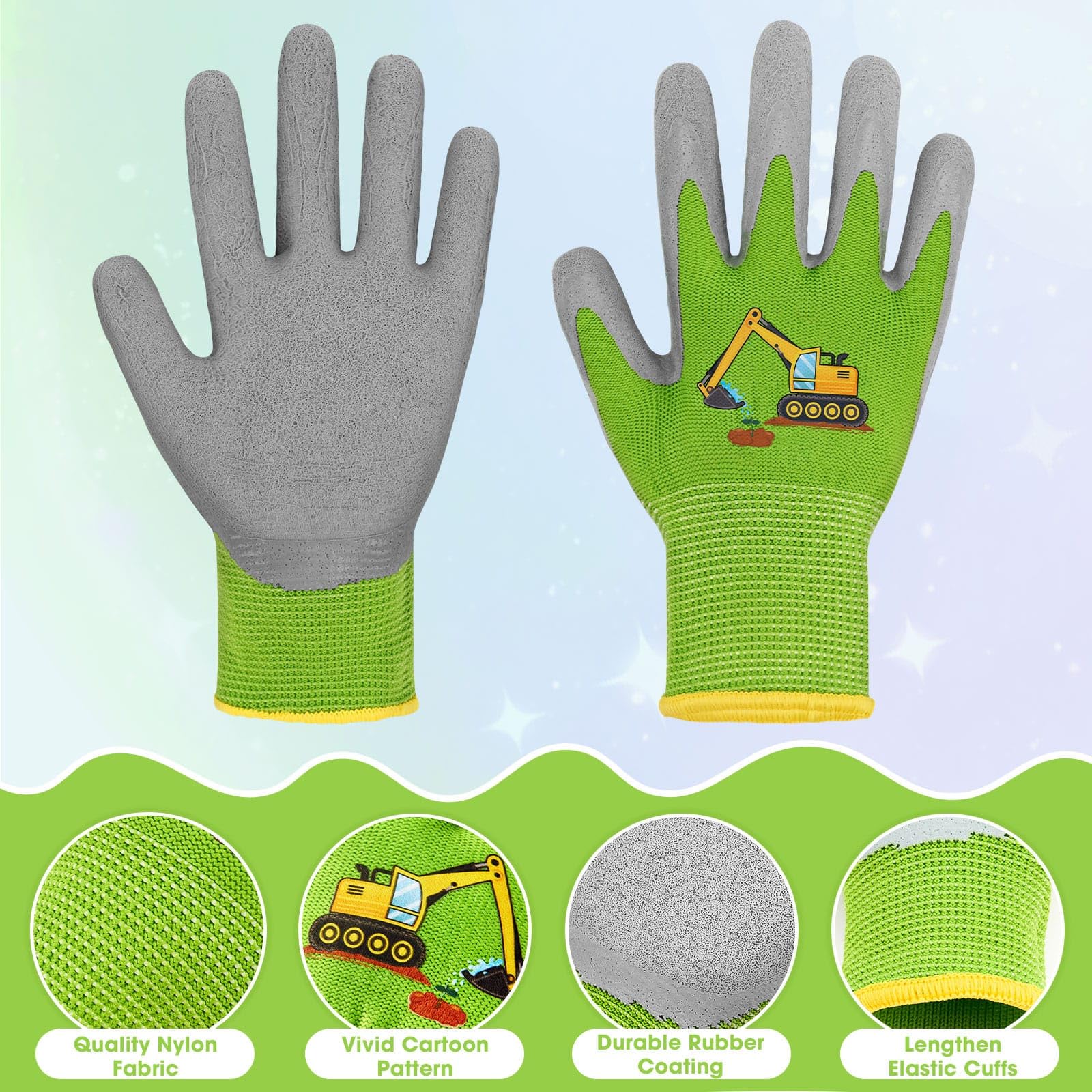 WAWSAM Kids Gardening Gloves 3 works Toddlers Rubber Coated Work Gloves Children Garden Gloves Thorn Proof Heavy Duty Gloves - Image 4