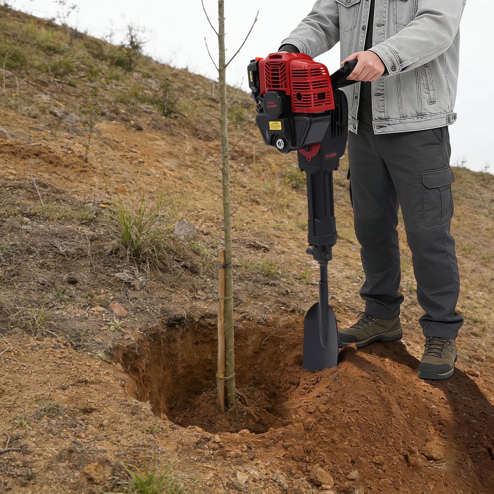 52CC Gasolina Gartenbaumgräber, 2-Takt Motor Baumcattermaschine 1900W Handgeführter Baumgräber, Gaskdragger für Garten, Forestwirtschaft Sämlinge und Obstgarten