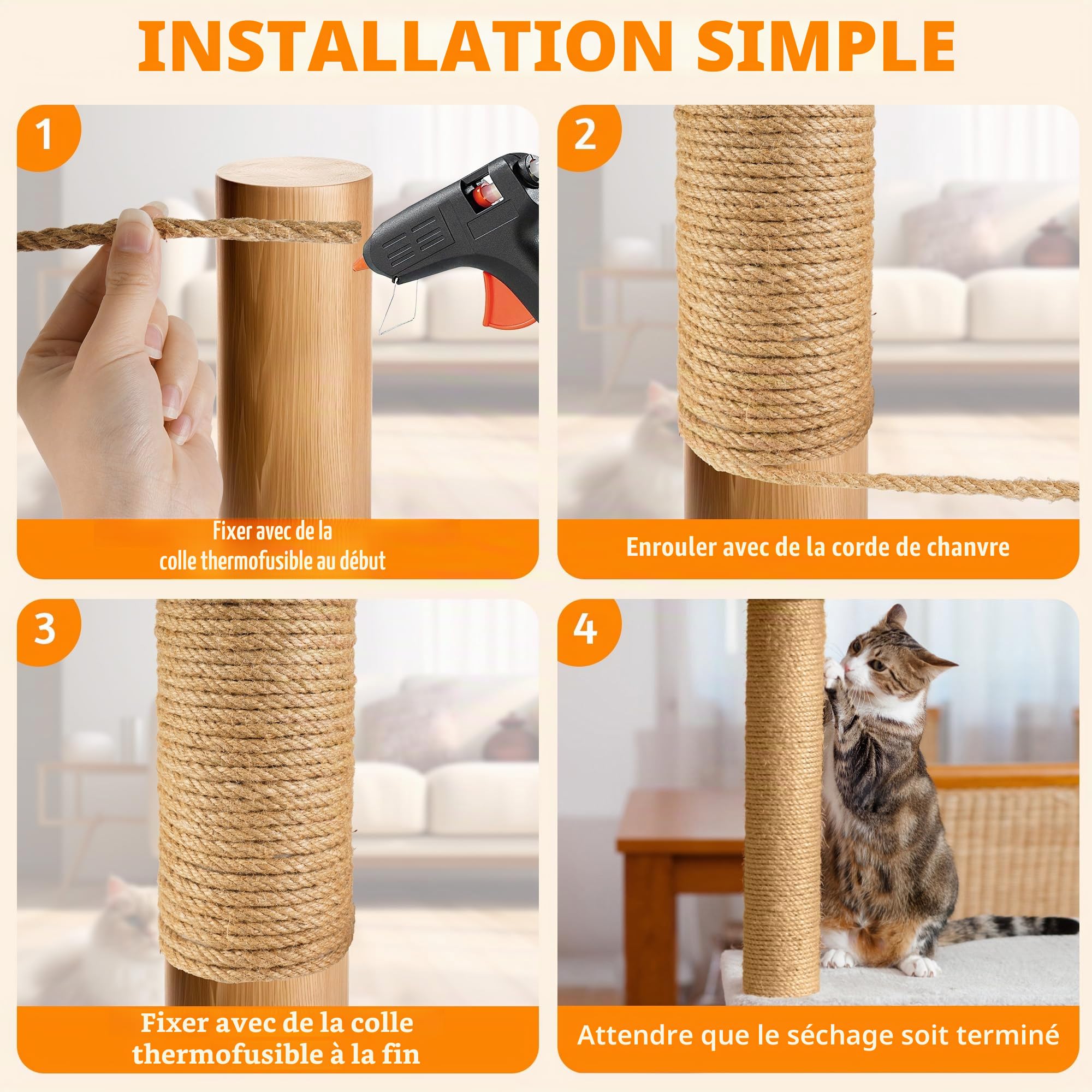 115m Corde pour Arbre à Chat en Sisal Naturel 8mm - Rouleau pour Griffoir, Bricolage DIY, Décoration Maison/Jardin - Corde Arbre à Chat de Remplacement (115 m x 8 mm)