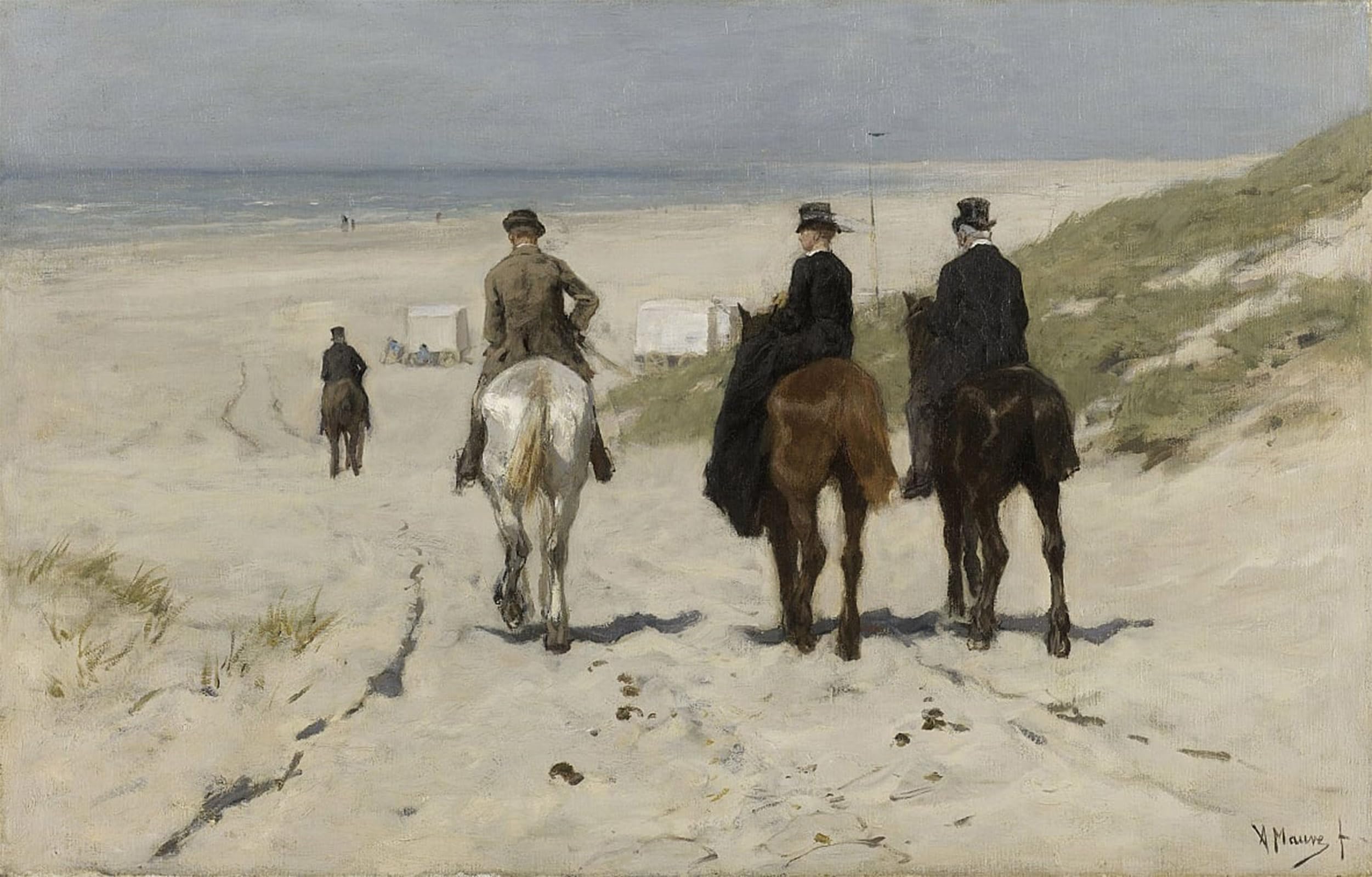 POSTERIIk Famous Modern Artwork Art Mural Morning Ride on the Beach by Anton Mauve Oil Paintings Pictures for Home Decor 60x90cm