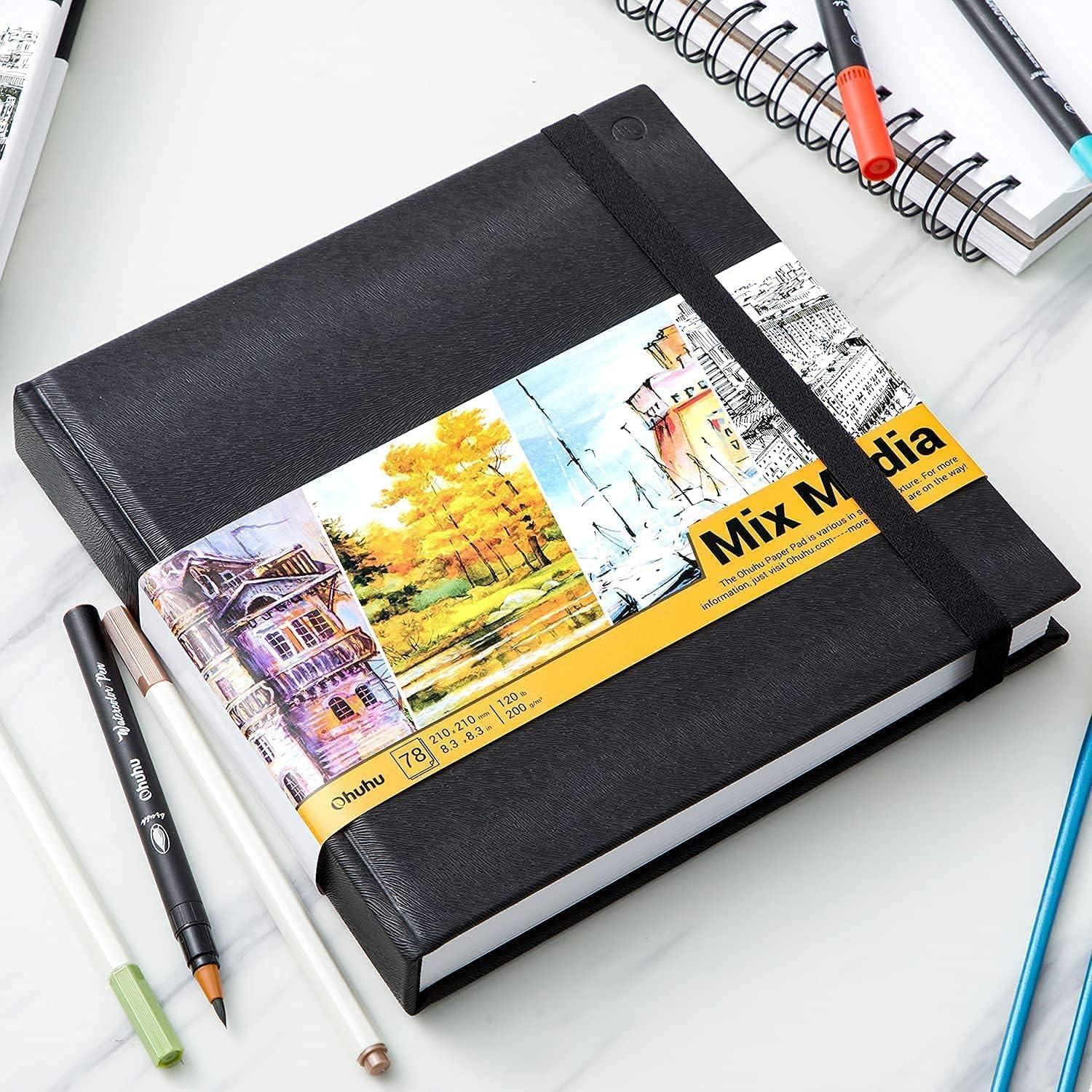 Ohuhu Alcohol Brush Markers + Mix Media Pad, Ohuhu 8.3"×8.3" Mixed Media Art Sketchbook : Arts, Crafts & Sewing