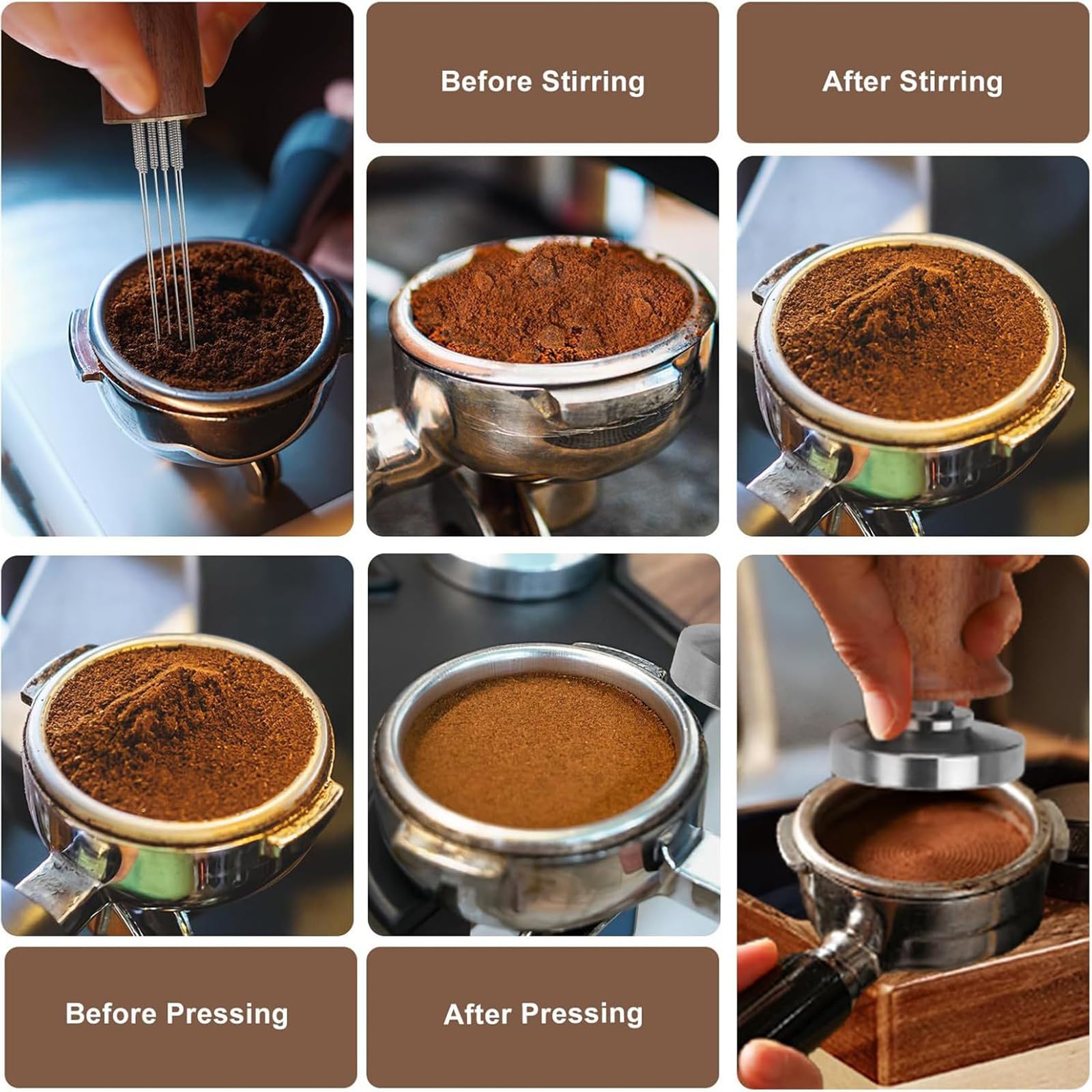 Barista Accesorios, 7 accesorios para espresso, 51 mm WDT Tool Tamper Distributor Anillo dosificador para máquinas portafiltros café Tamper Barista Set de acero inoxidable para el hogar Cafes