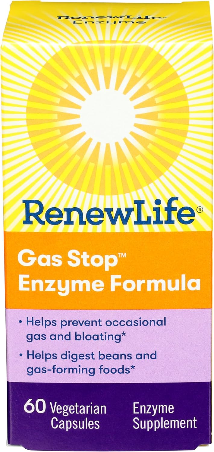 Renew Life Adult Plant-Based Enzyme Supplement - Gas Stop Enzyme Formula, Dariy Free - 60 Vegetarian Capsules