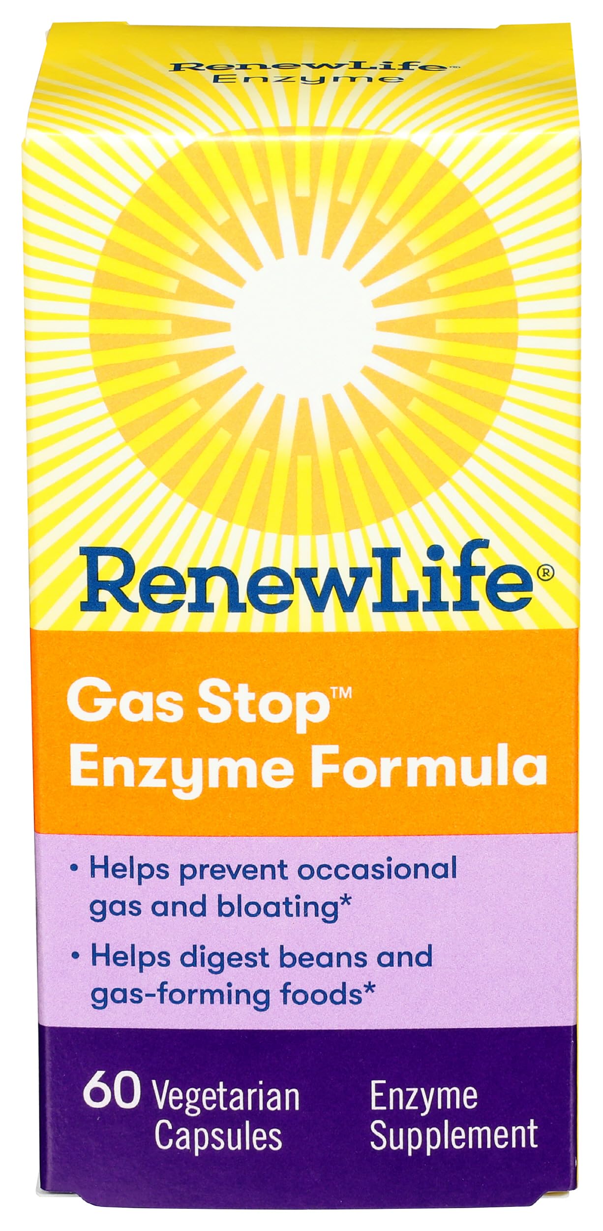 Renew Life Adult Plant-Based Enzyme Supplement - Gas Stop Enzyme Formula, Dairy Free - 60 Vegetarian Capsules
