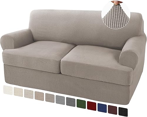 Fundas de sofá de 3 piezas, fundas de sofá con cojín en T para sofá de 2 cojines, funda elástica suave para sofá, fundas de muebles con 2 fundas de