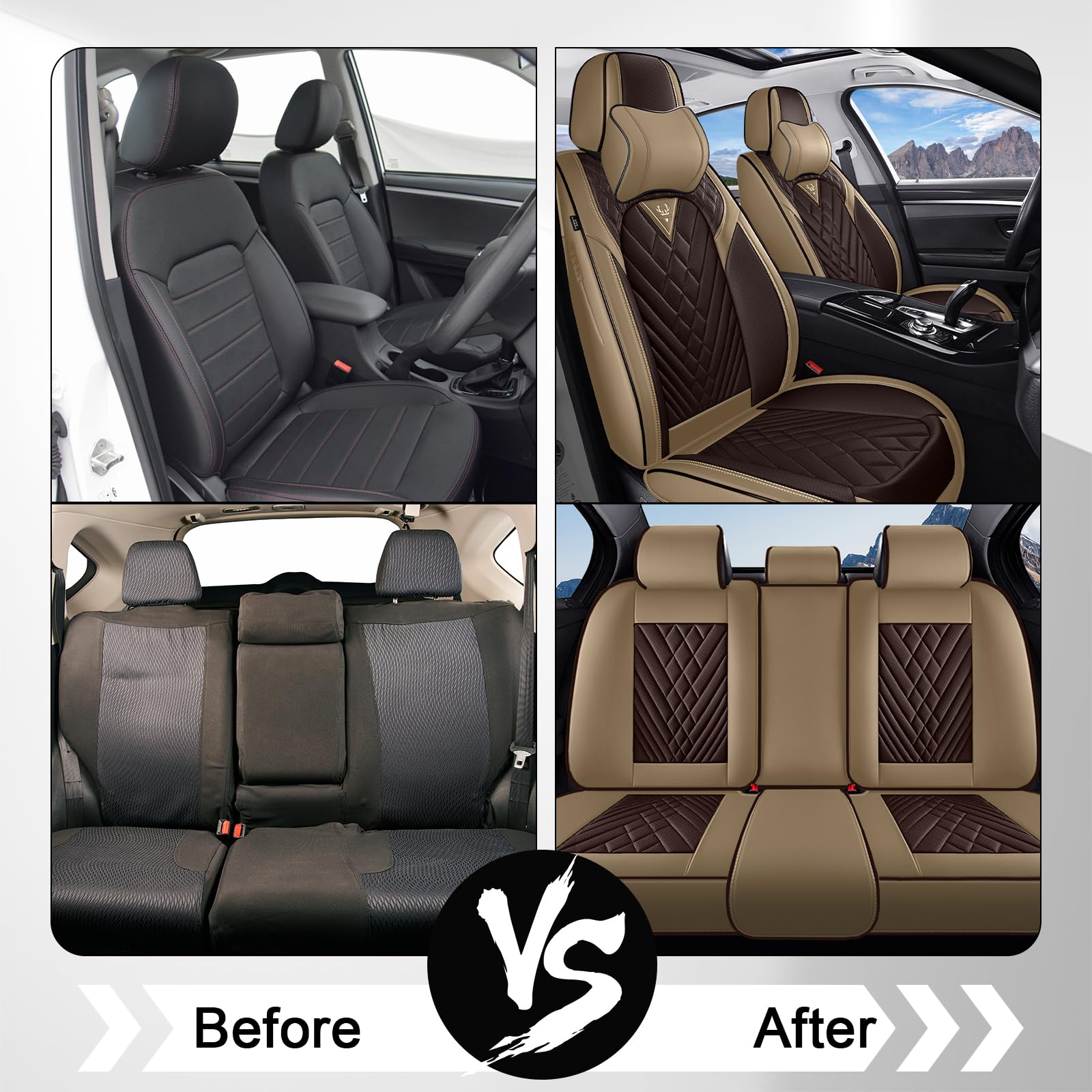 BOJVAIGA Waterproof Leather Seat Covers For Hyundai Kona 2018-2023 - Full Set Brown, Soft & Breathable - View #10