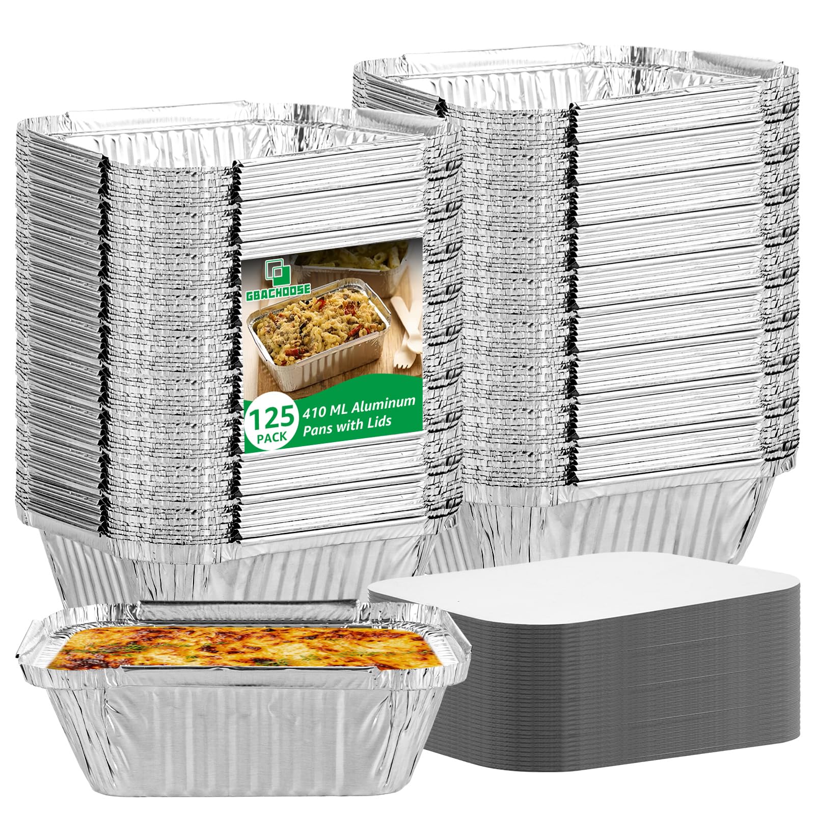 125 bandejas de aluminio con tapa, bandejas para barbacoa, 400 ml, moldes desechables cuadrados, para asar, hornear, cocinar, llevar
