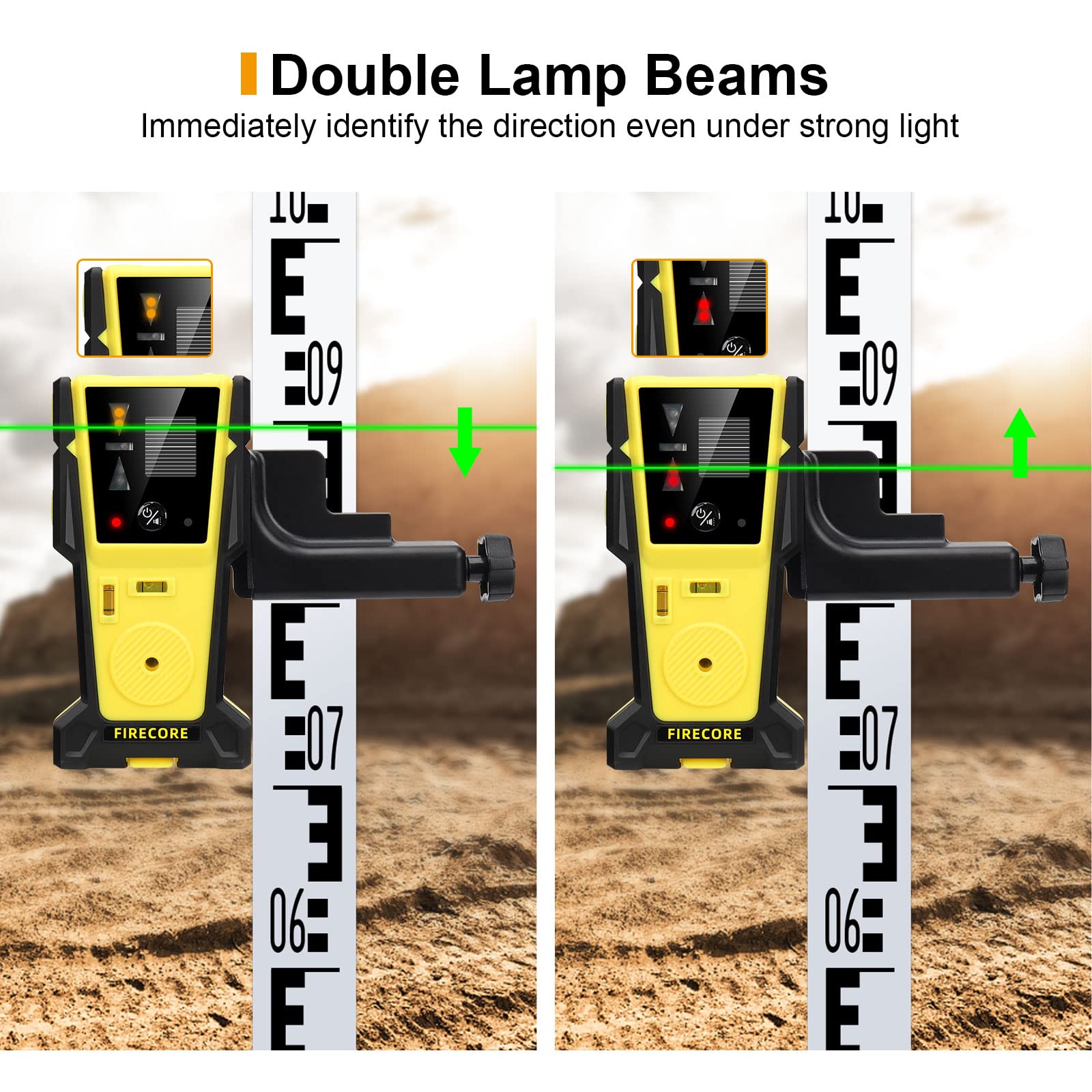 Receptor láser Firecore para detección de láser verde y rojo, detector láser con pantalla LED, con dos burbujas horizontales - FD30
