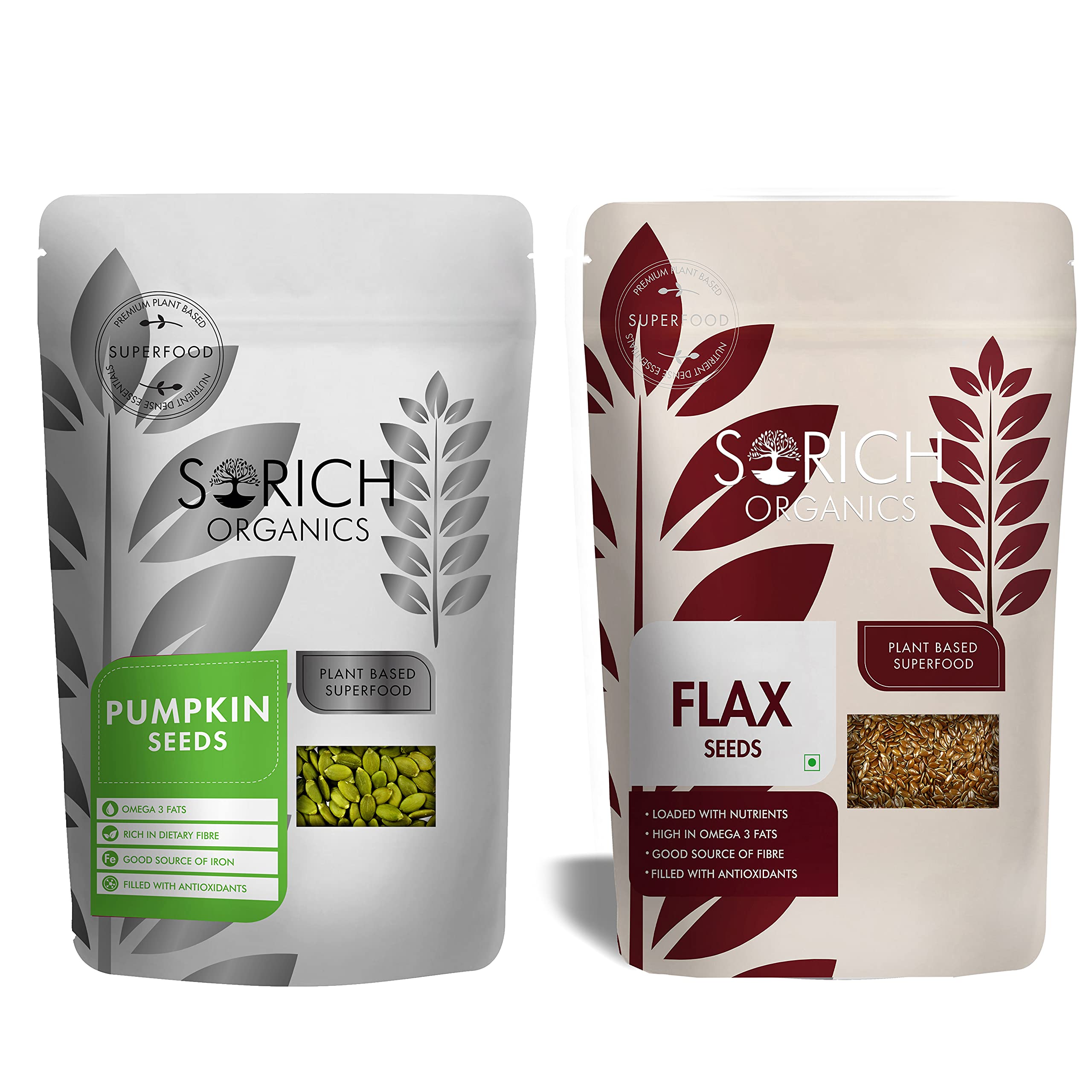 Sorich Organics Raw Flax Seeds 900g + Pumpkin Seeds 900g | Seeds Combo for Eating (1800g) | High Fiber & Omega-3 | Weight Loss, Hair Growth & Digestion | Immunity Booster Superfood | Vegan & Healthy Snacks