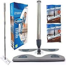 Laminate Floor Mop with Pack of 100 Dry Floor Wipes   Mops with Disposable Wipes That Attract Dust from Laminated, Tiled, Wooden, and Vinyl Floorings, Easy Clean Flat Mop Set Static Sweeper Kit